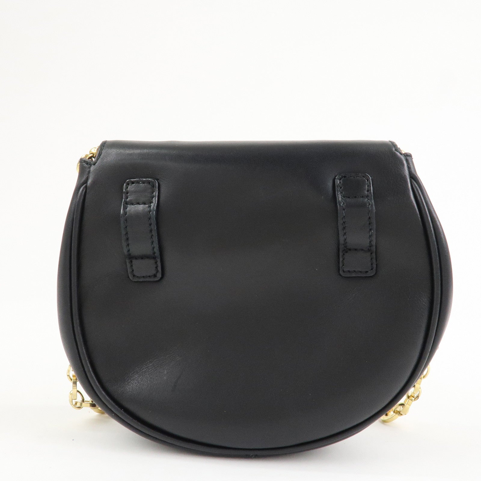 Ferragamo Gancini Leather 2Way Chain Shoulder Bag Waist Bag Black