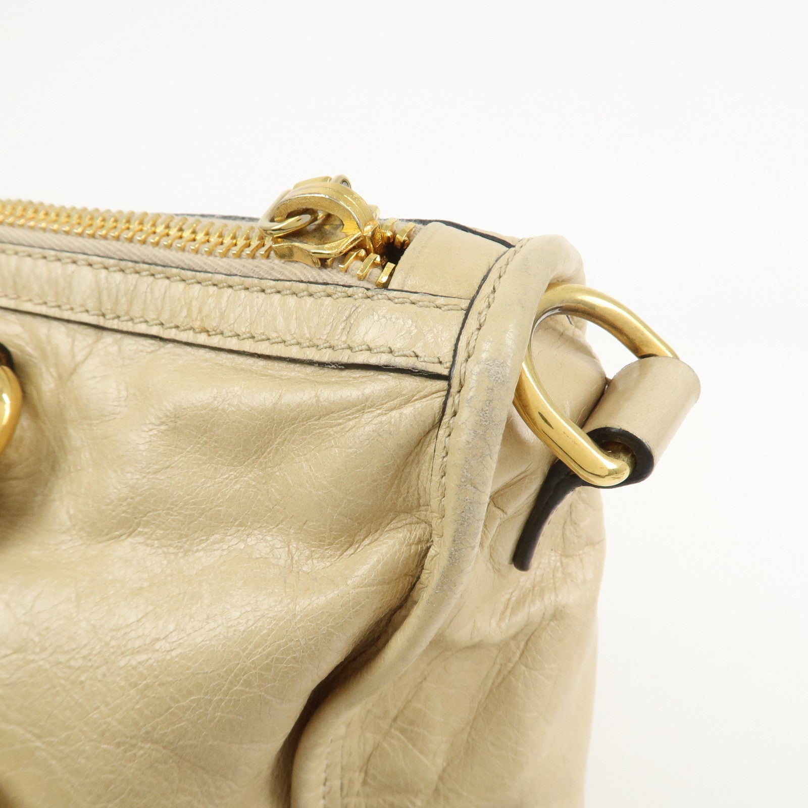 MIU MIU Logo Leather 2Way Bag Hand Bag Shoulder Bag Beige