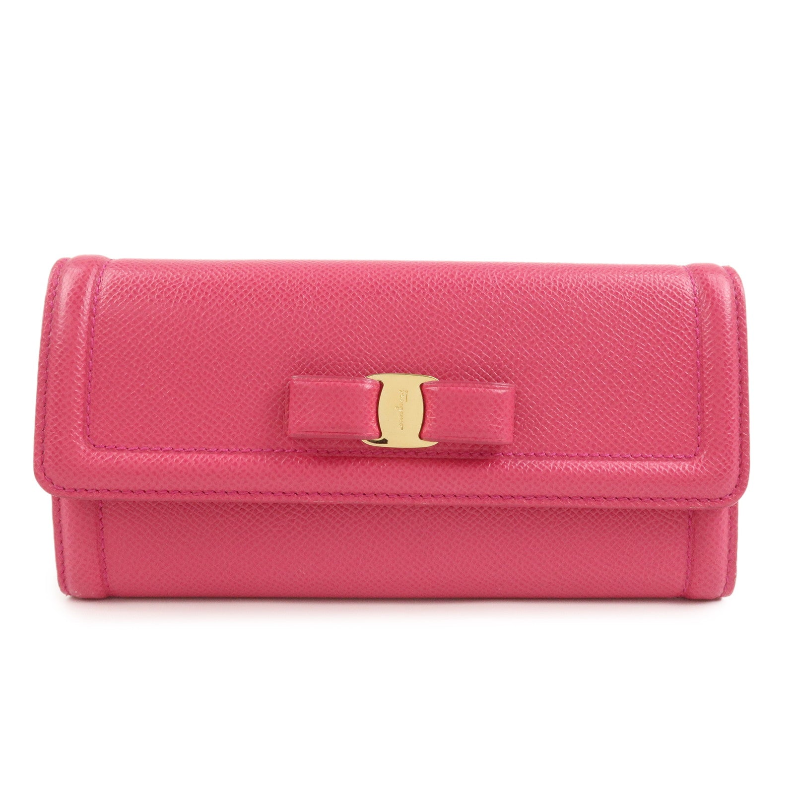 Ferragamo Vara Ribbon Logo Leather Long Wallet Pink