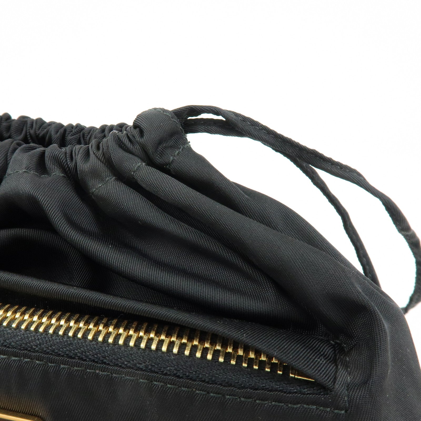 PRADA Triangle Logo Nylon Saffiano Leather Drawstring Pouch Black