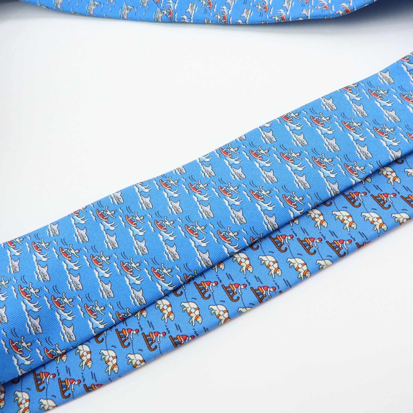 HERMES Silk Necktie Tote Bag Shoulder Bag Hand Bag Blue