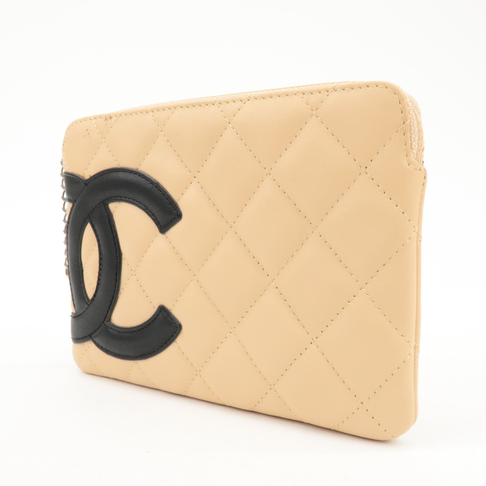 CHANEL COCO Mark Cambon Line Leather Pouch Beige Used