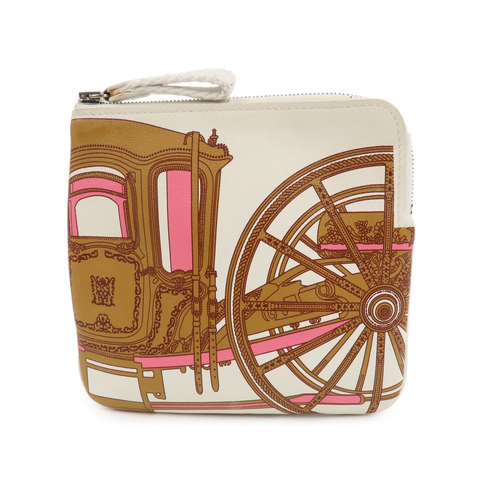 HERMES Carre Calf Skin Pocket Pouch BALADE EN BERLINE Ivory Brown