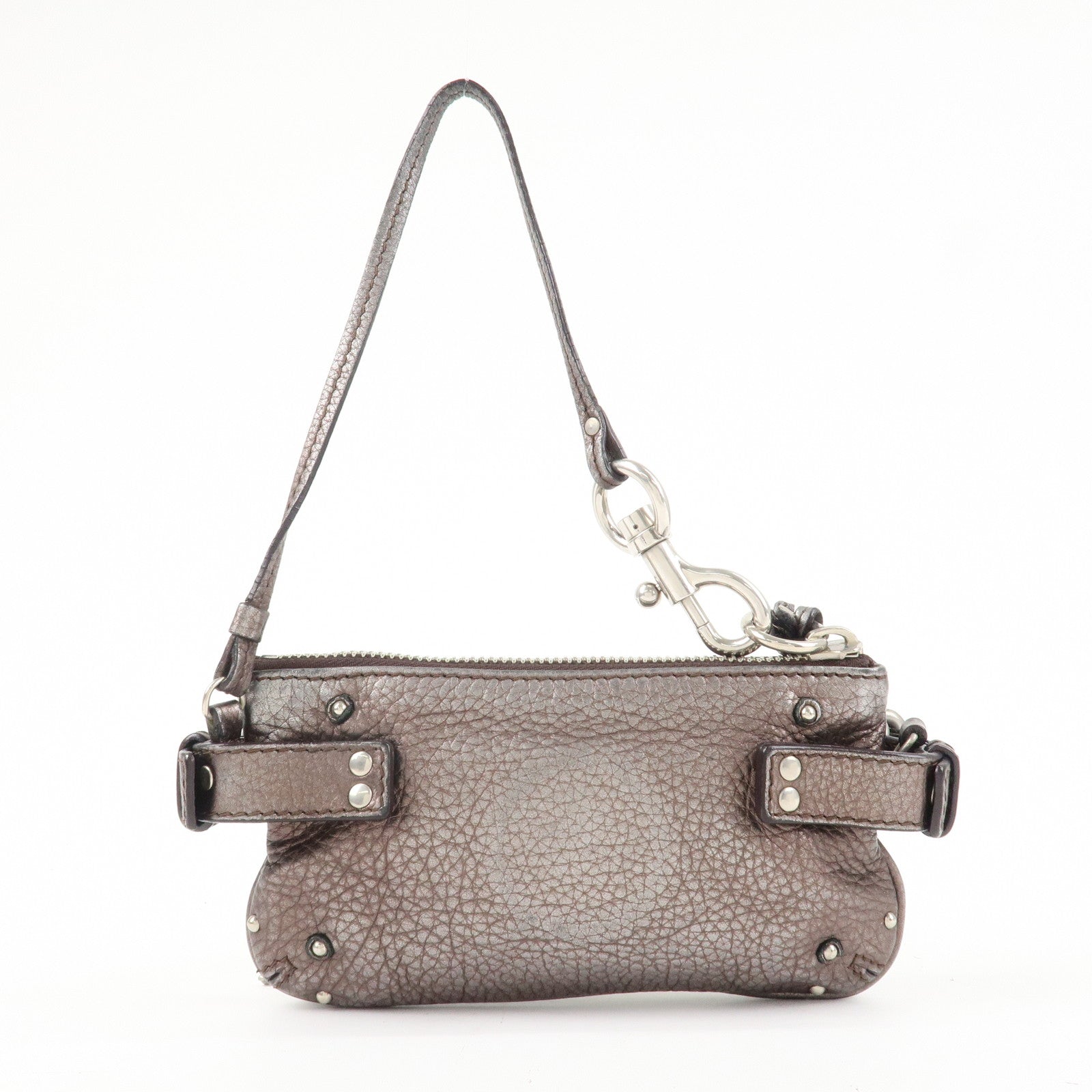 Chloe Paddington Leather Mini Bag Pouch Metallic Silver Used