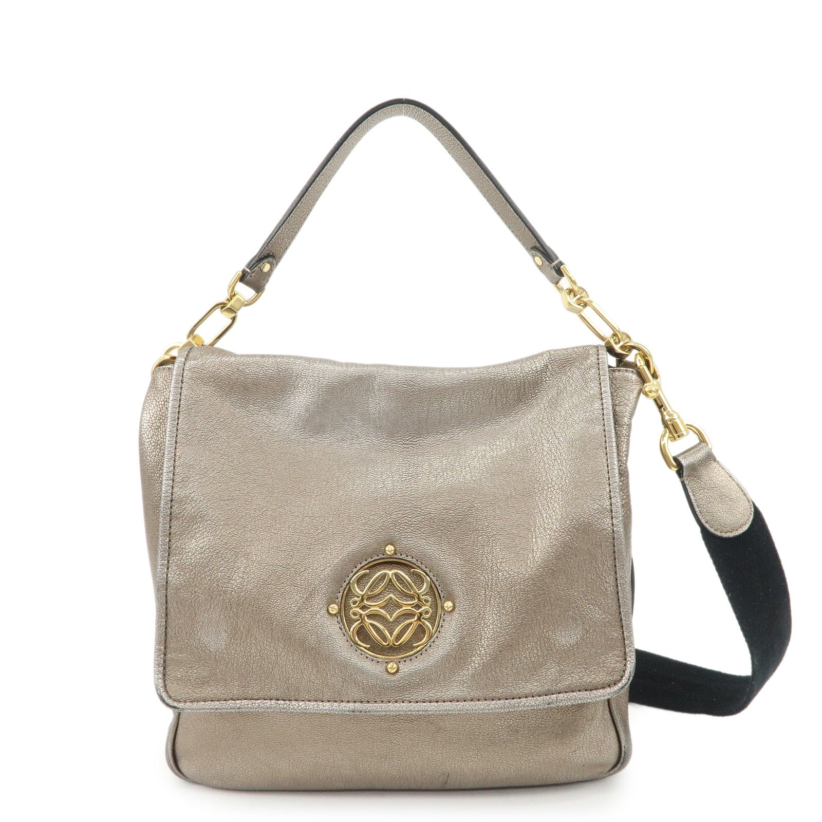 LOEWE Anagram Maia Logo Leather 2Way Bag Shoulder Bag Hand Bag Gold