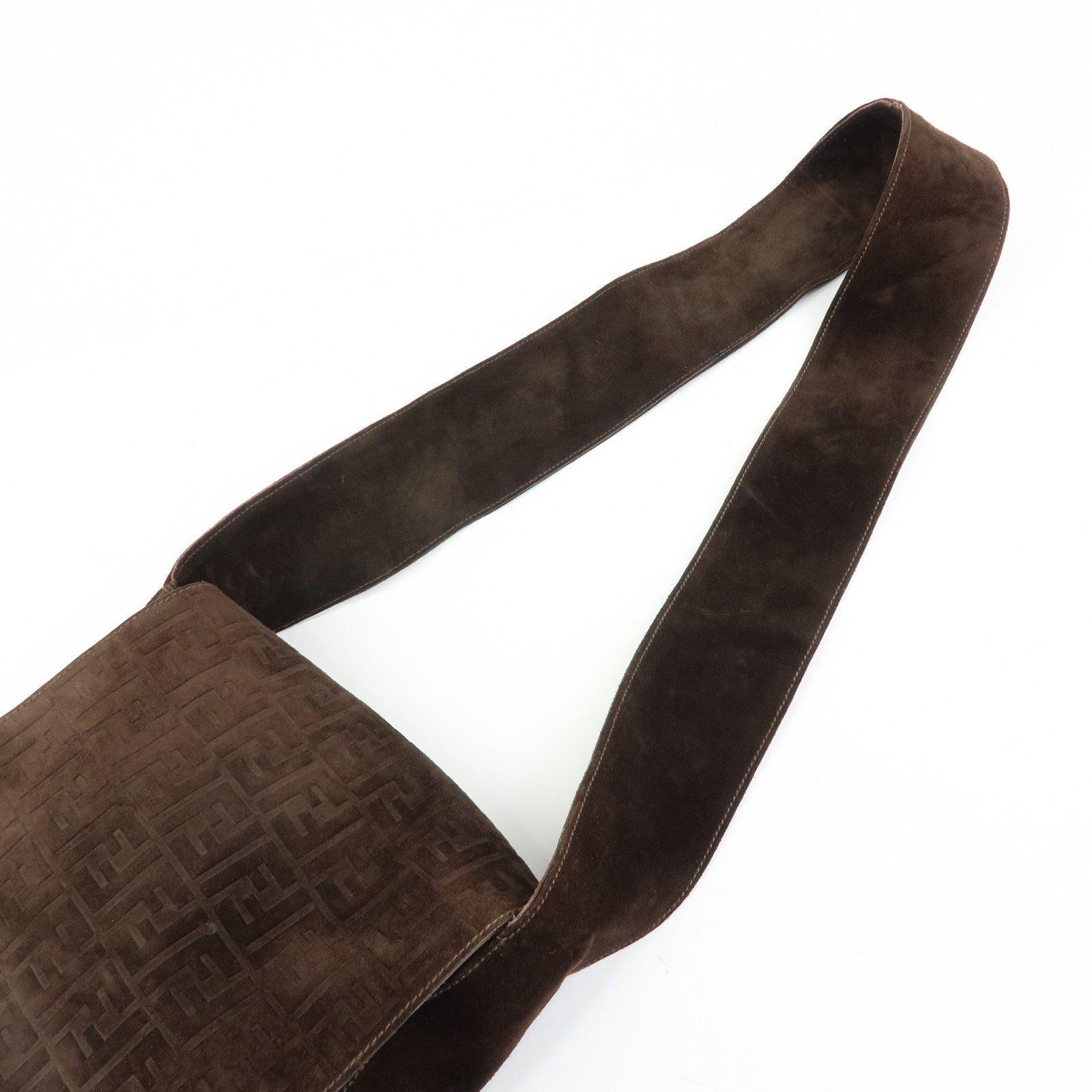 FENDI Zucca Suede Flap Shoulder Bag Crossbody Bag Brown