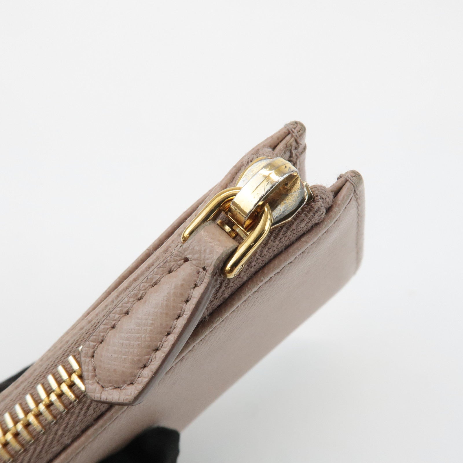 PRADA Logo Saffiano Leather Zippy Coin Case Pink Beige 1ML025 Used