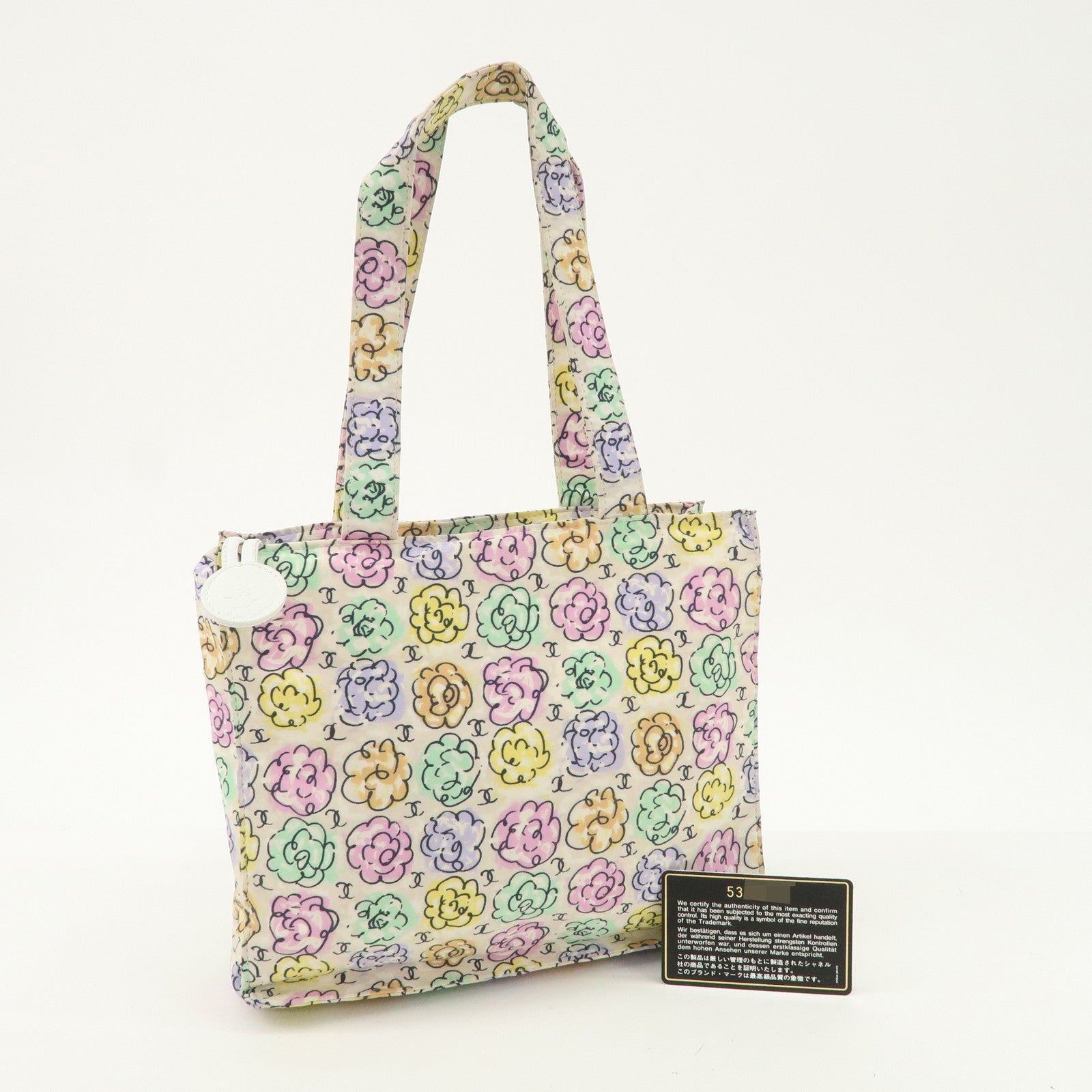 CHANEL Camellia Canvas Nylon 2Way Bag Hand Bag Flower Multicolor Used