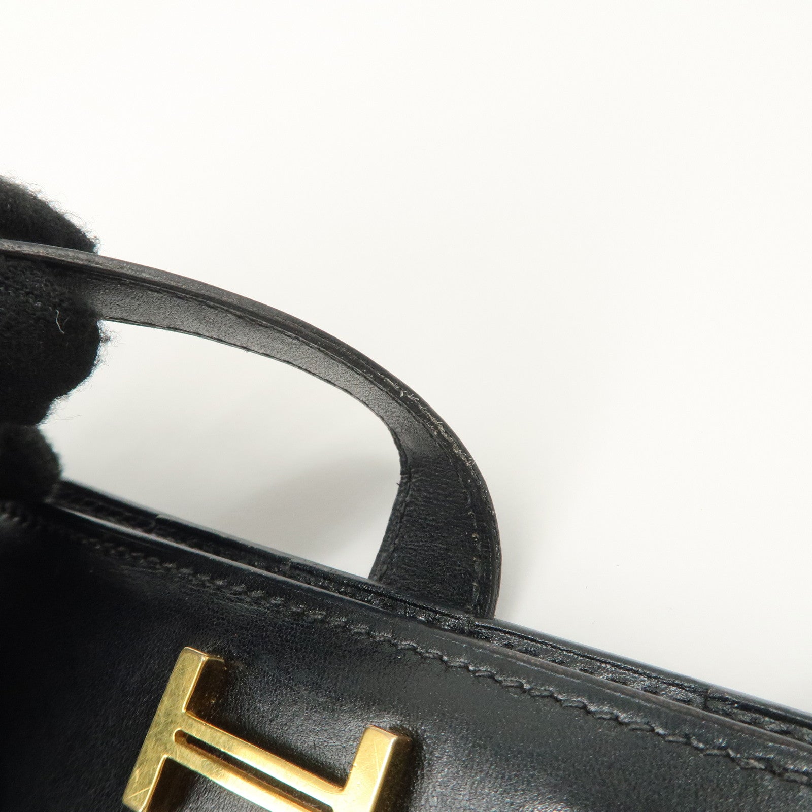 HERMES Bearn Leather Long Wallet H Stamped Black Gold HDW Used