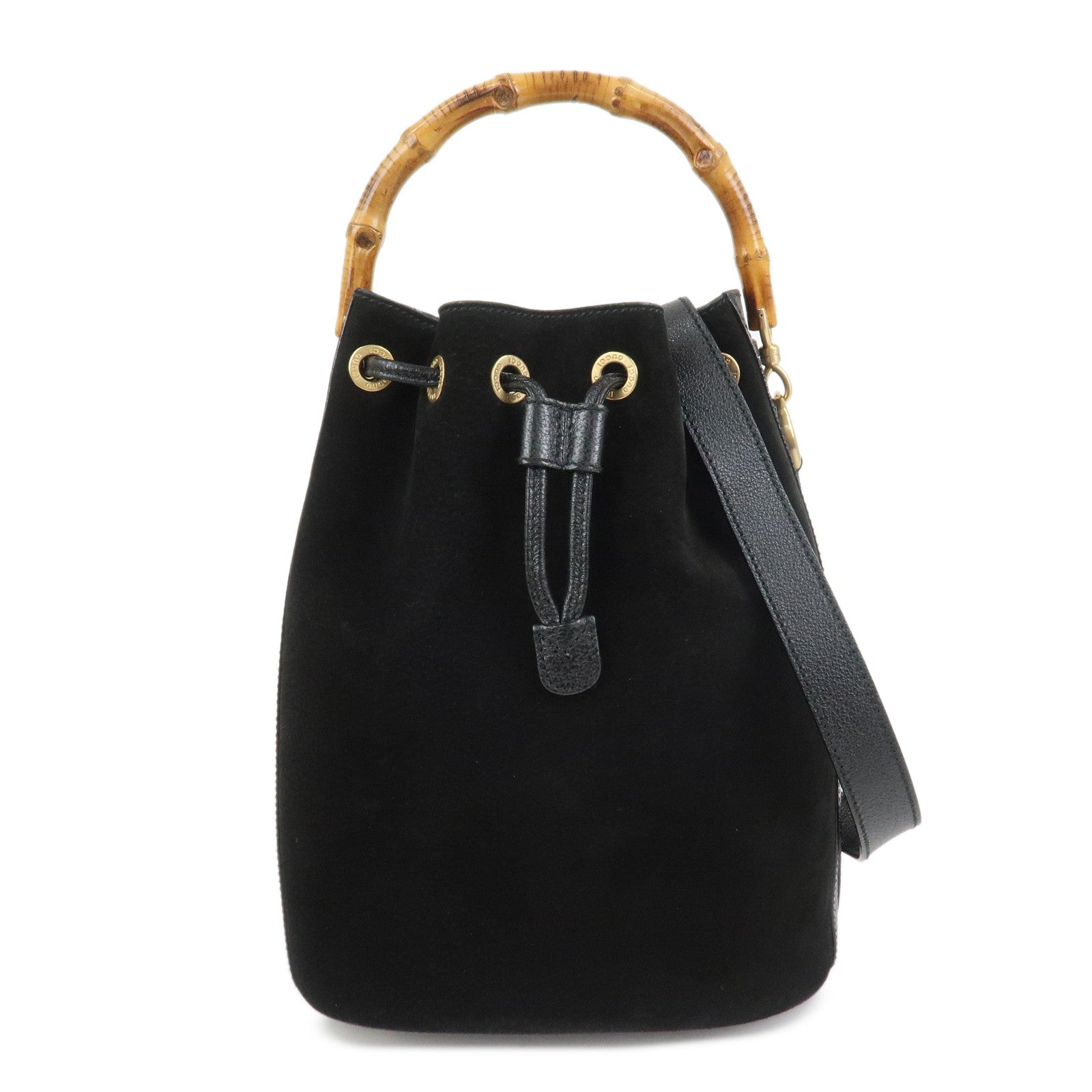 GUCCI Bamboo Logo Suede Leather 2WAY Bag Hand Bag Black 001・2855