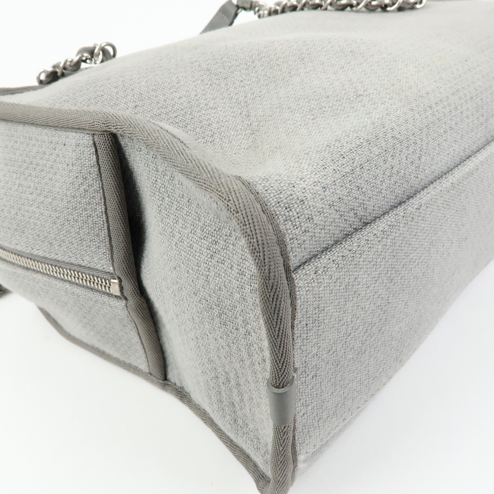 CHANEL Deauville Canvas Leather 2Way Boston Chain Shoulder Bag Gray