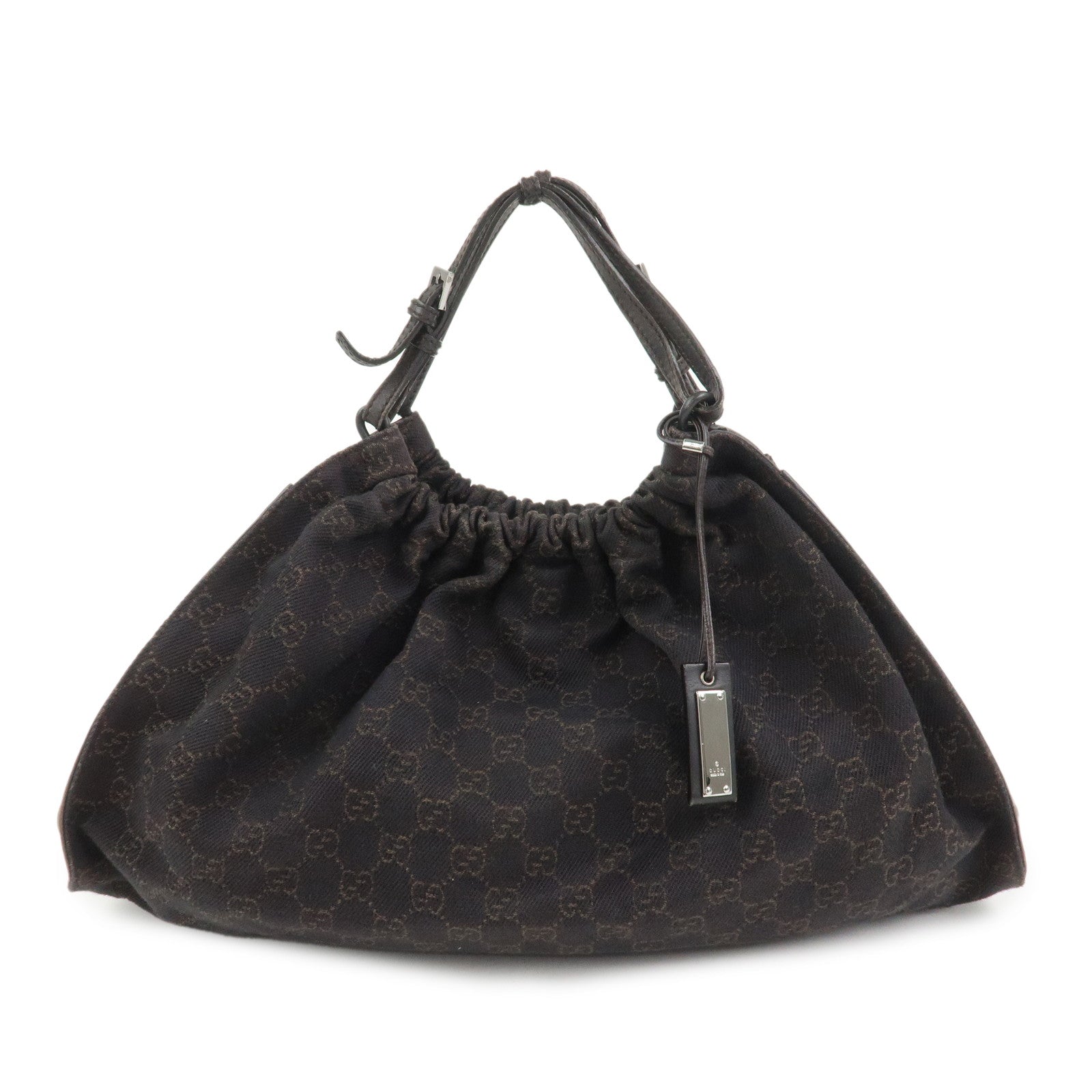 GUCCI GG Monogram Canvas Leather Tote Bag Hand Bag Brown 76554