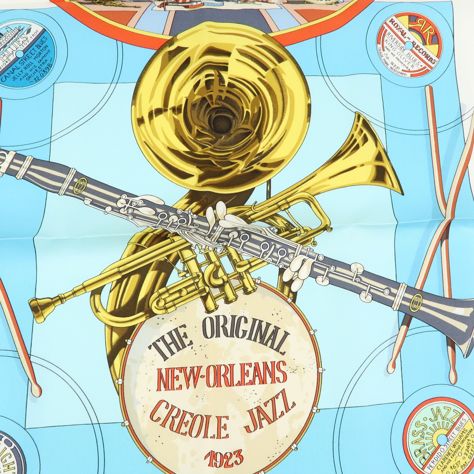 HERMES Carre90 Silk 100% Scarf ORIGINAL NEW ORLEANS CREOLE JAZZ1923