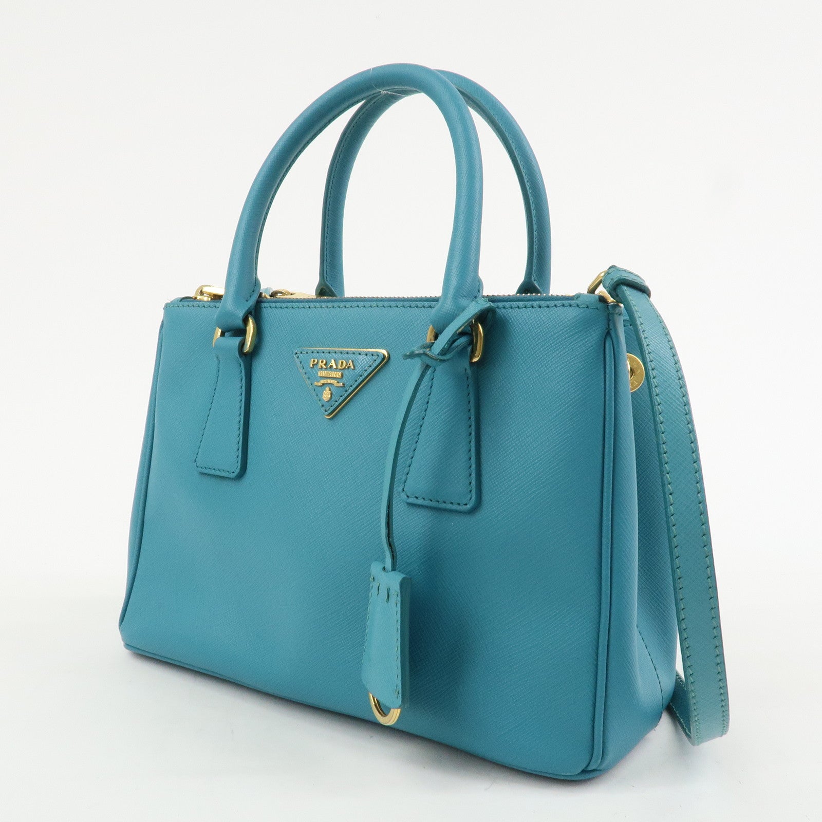 PRADA Galleria Saffiano Lux Leather 2Way Bag Hand Bag Blue BN2402