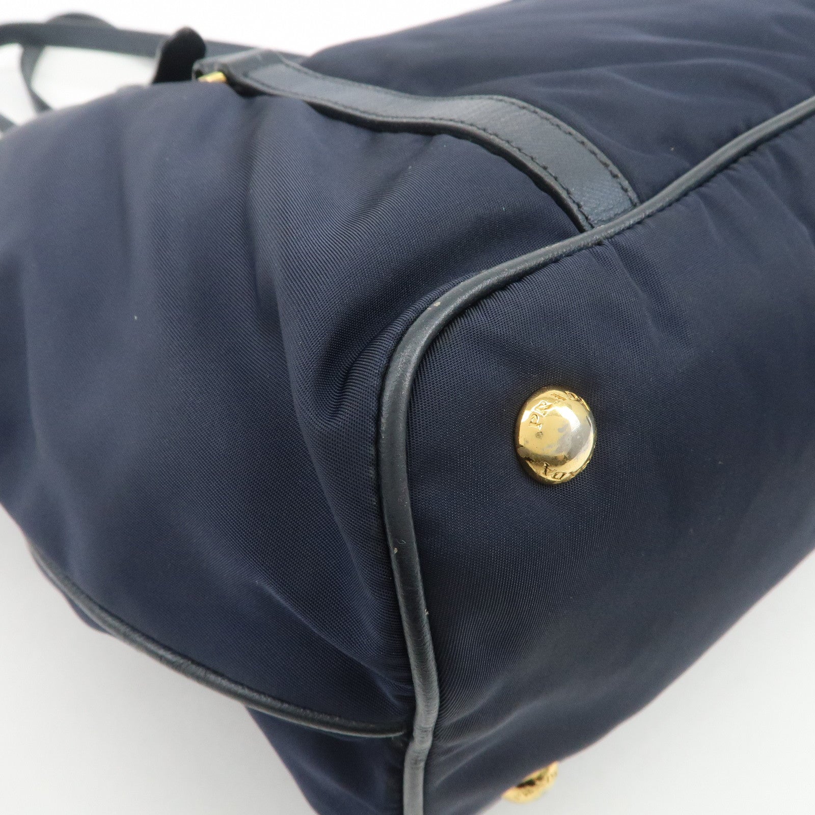 PRADA Nylon Saffiano Leather Shoulder Bag Tote Bag Navy