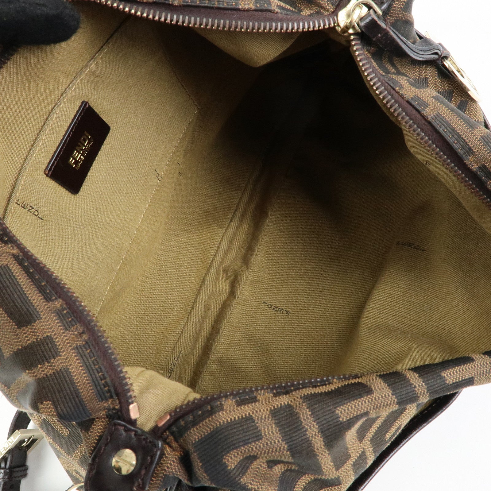 FENDI Zucca Canvas Leather Shoulder Bag Black Brown 8BT191‑JWU