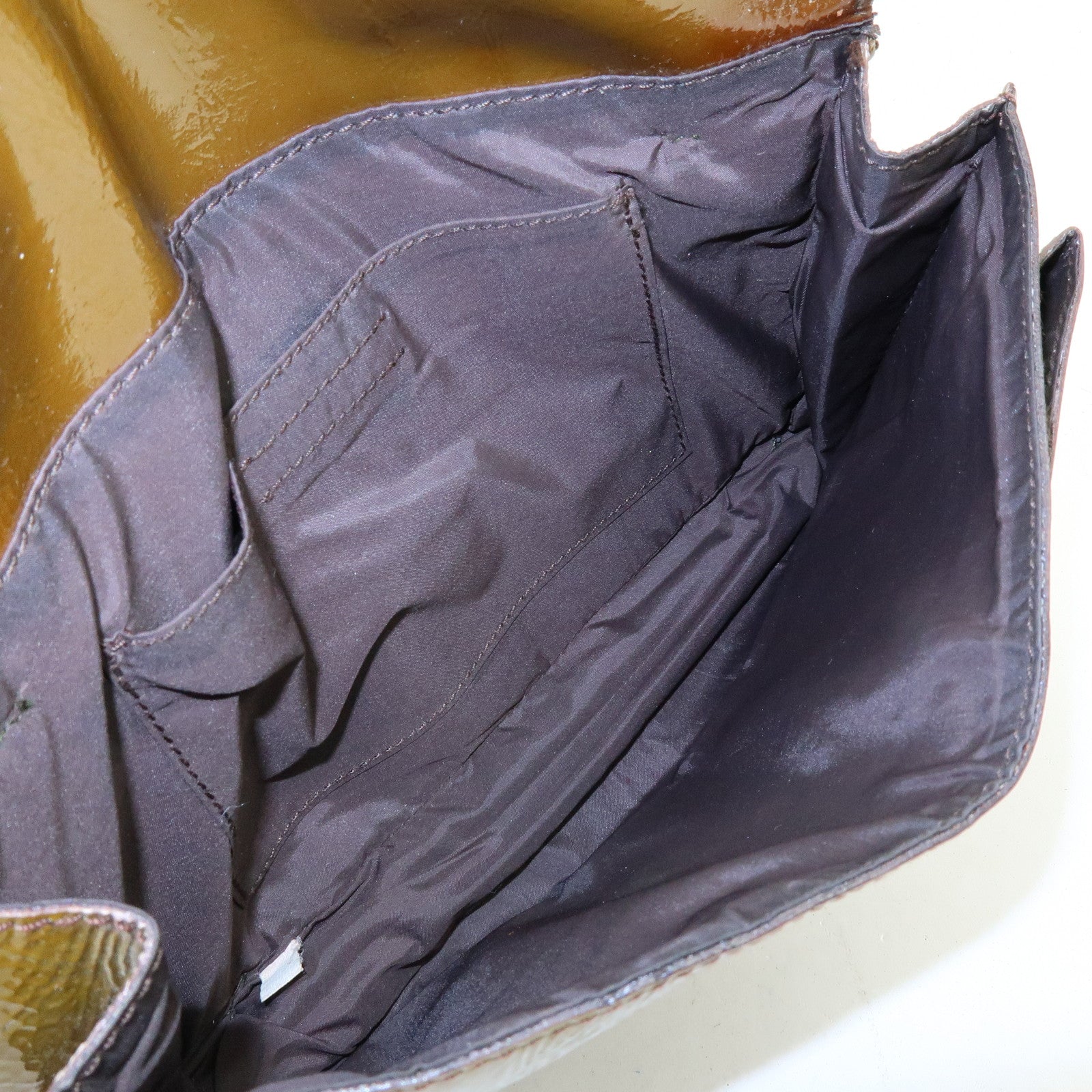 MIU MIU Patent Leather Nylon Shoulder Bag Khaki Brown