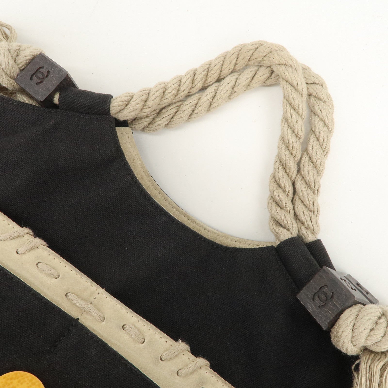 CHANEL COCO Mark Canvas Patent Leather Hand Bag Black Yellow