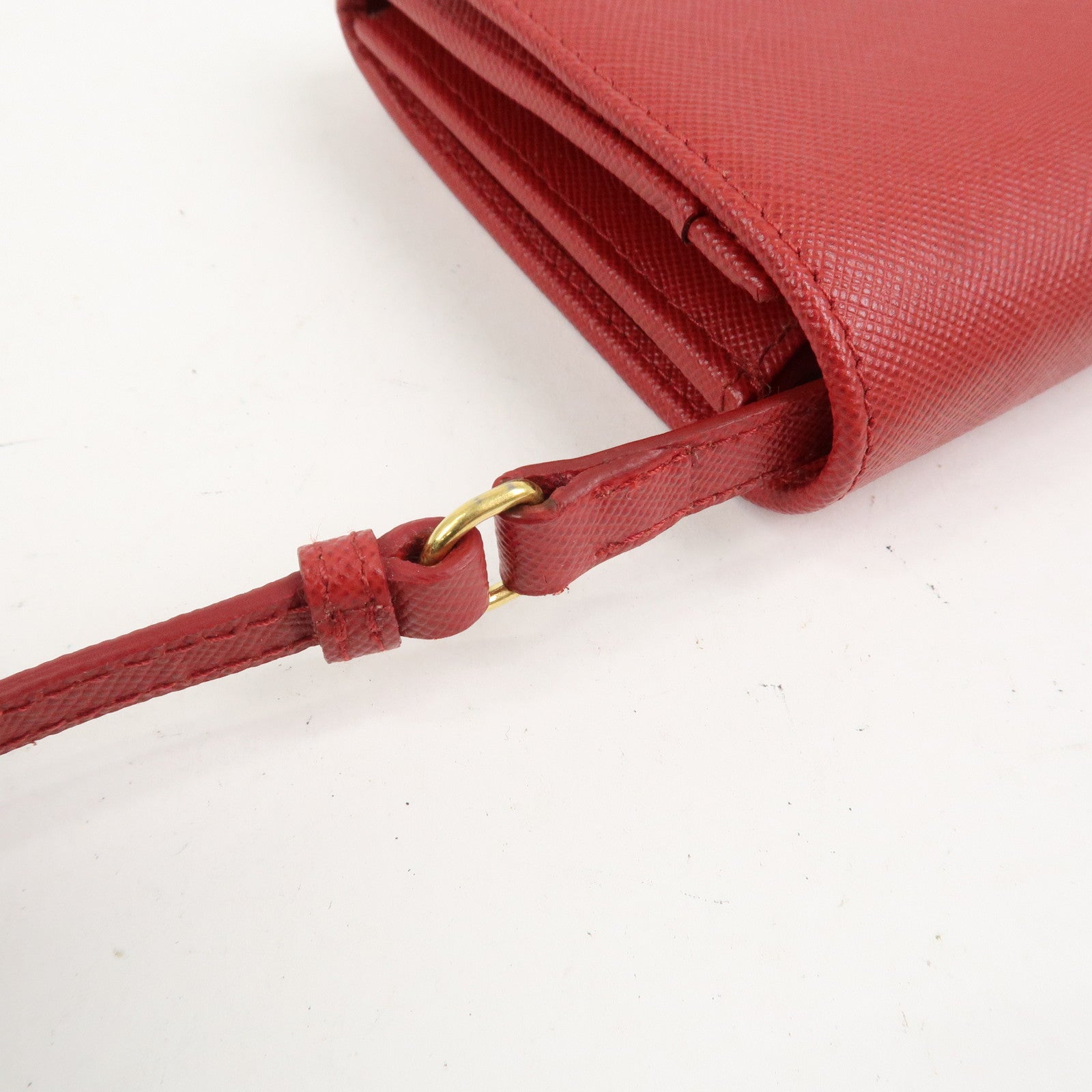 PRADA Saffiano Leather Shoulder Long Wallet Red 1M1437