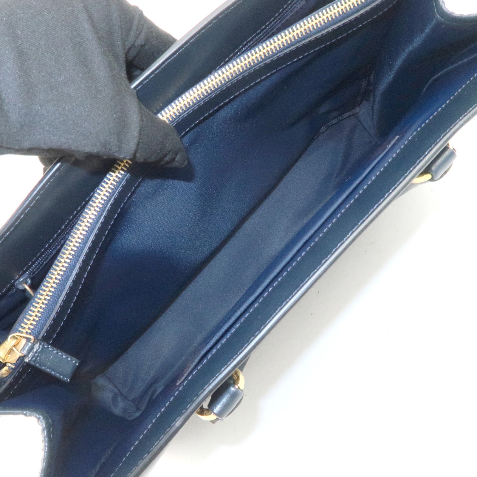 Christian Dior Trotter Canvas Leather Tote Bag Hand Bag Navy Used