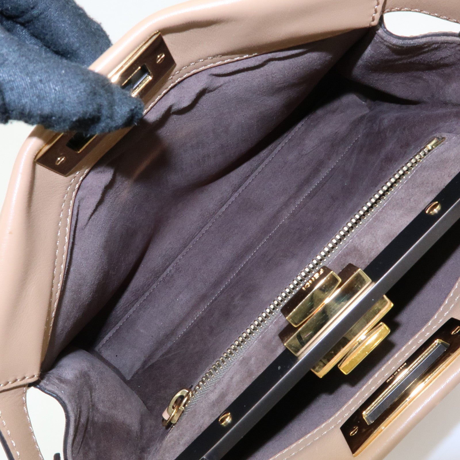 FENDI Peekaboo Leather 2Way Bag Hand Bag Shoulder Bag Beige 8BN290