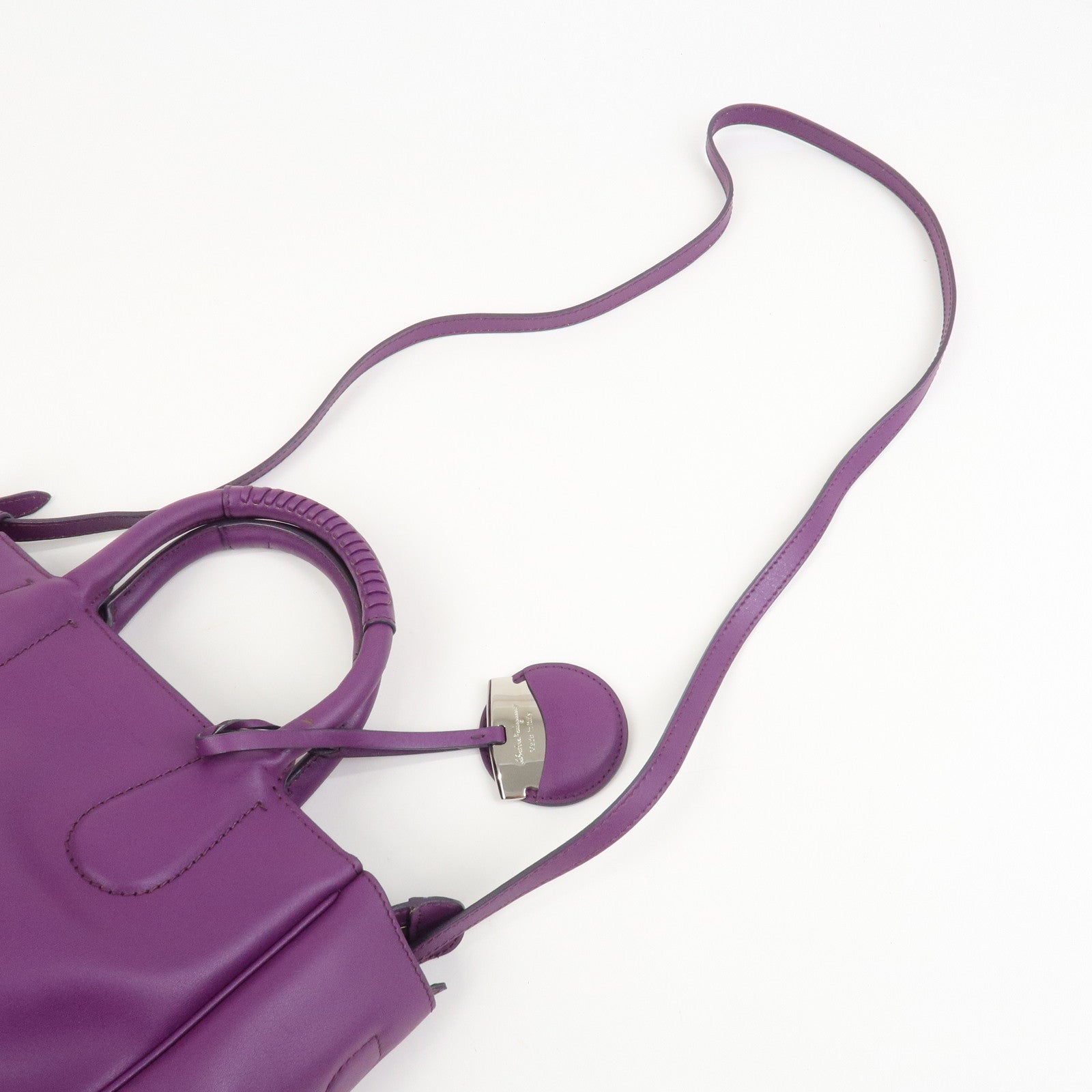 Ferragamo Leather 2Way Bag Hand Bag Shoulder Bag Tote Bag Purple