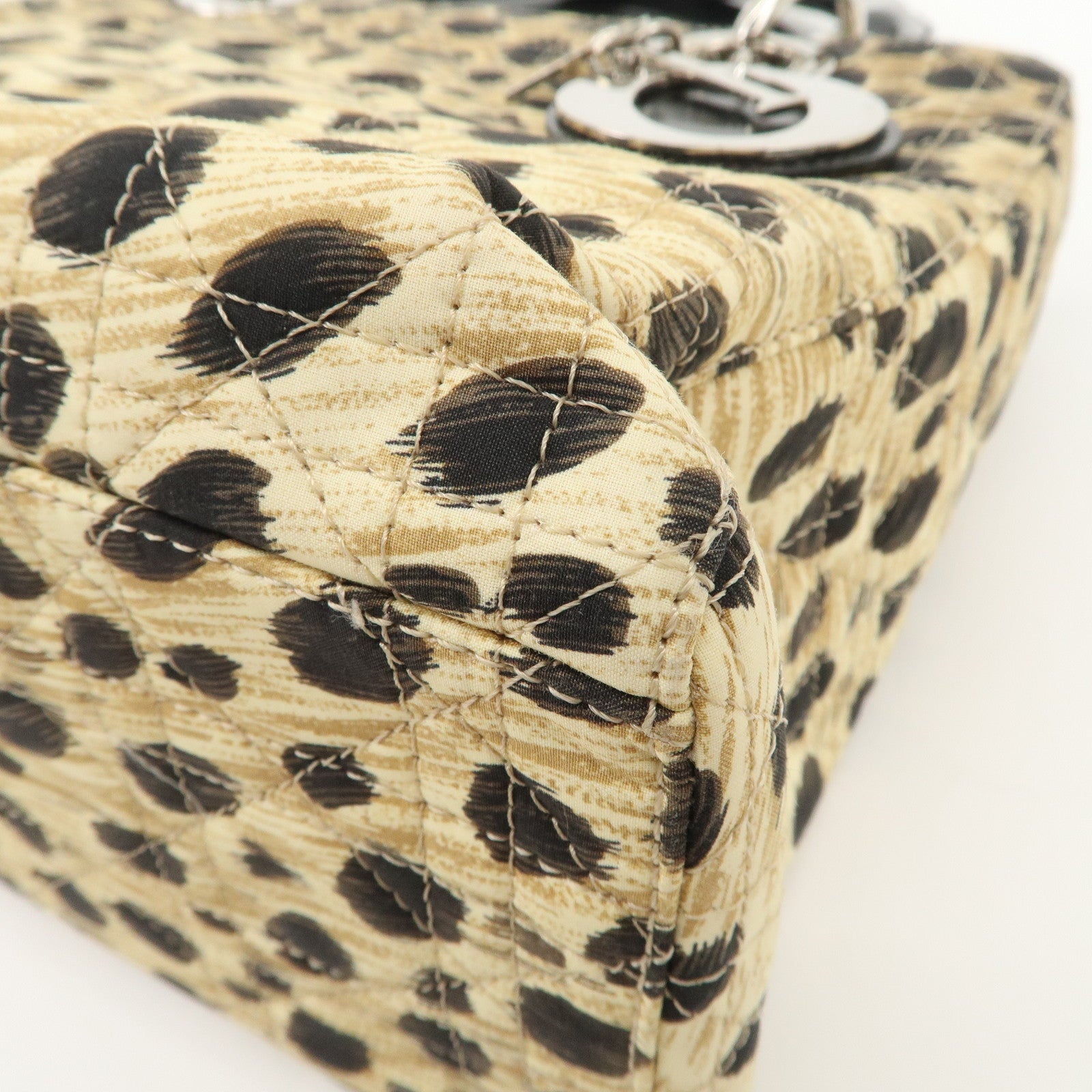 Christian Dior Lady Dior Cannage Nylon 2Way Bag Hand Bag Leopard Used