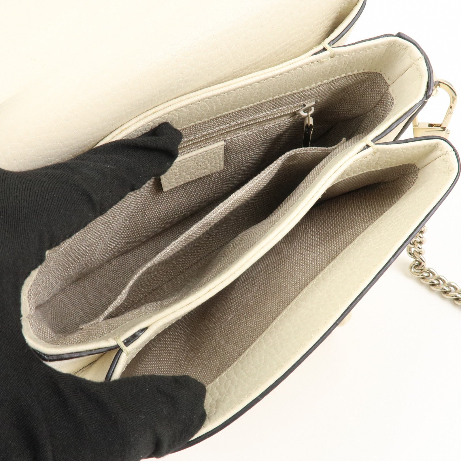 GUCCI Interlocking G Leather Chain Shoulder Bag Ivory Gold 240020 Used