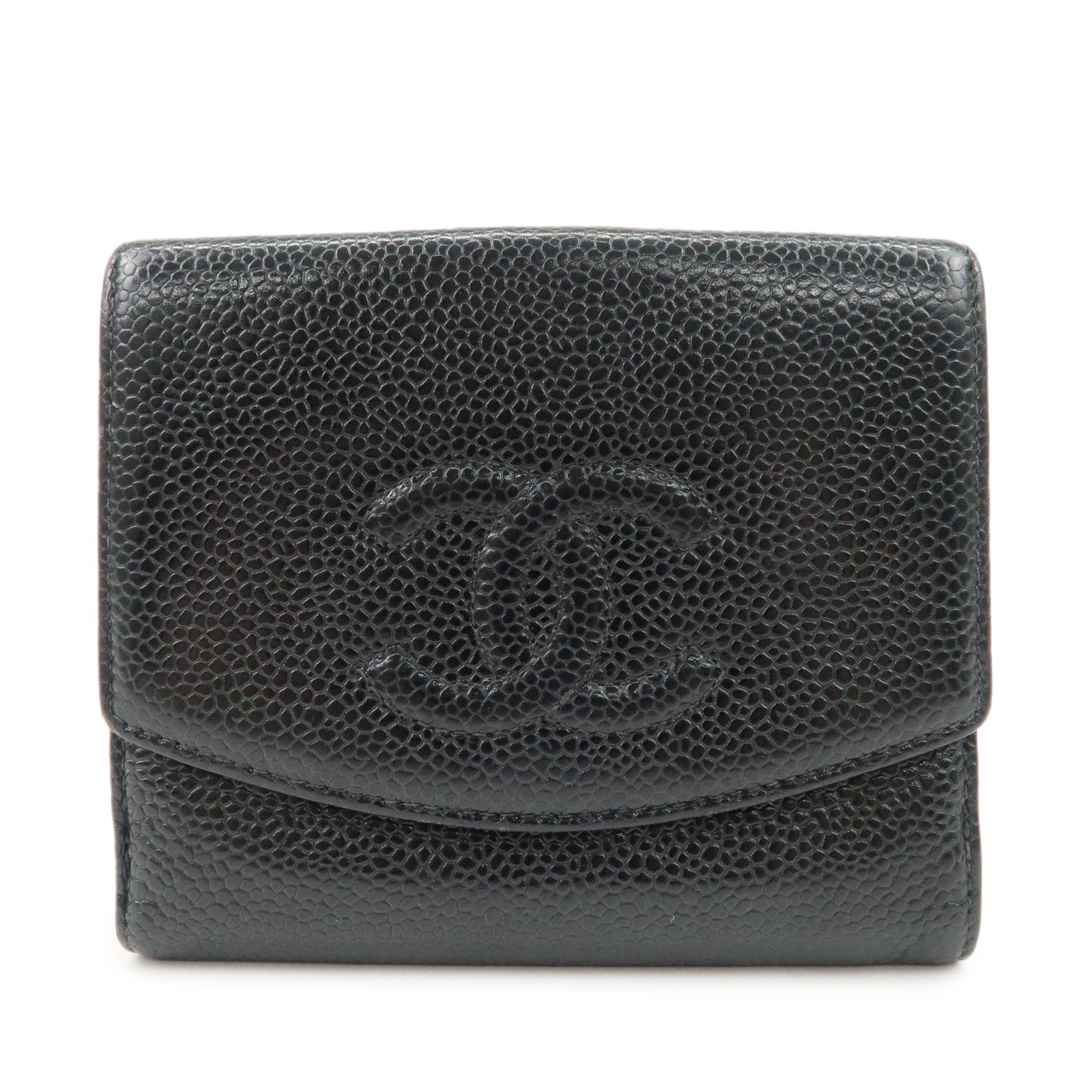 CHANEL COCO Mark Caviarskin Double Hook Wallet Black A13496