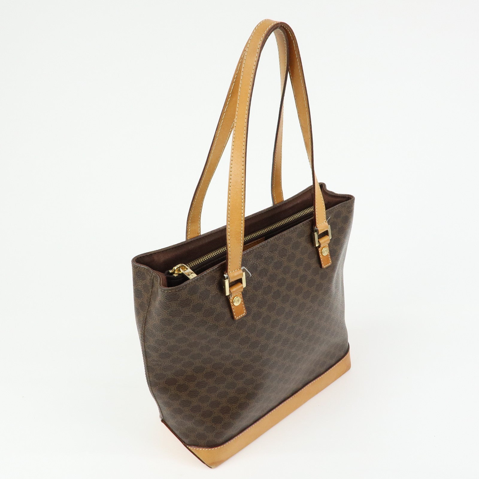 CELINE Macadam PVC Leather Tote Bag Hand Bag Shoulder Bag Brown