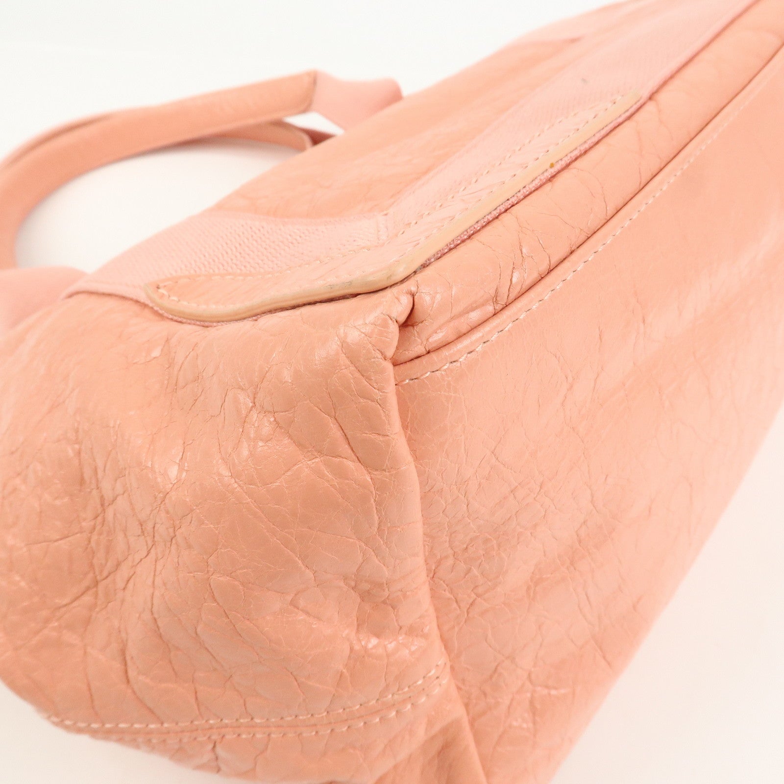 BALENCIAGA Navy Cabas M Canvas Leather Tote Bag Hand Bag Pink