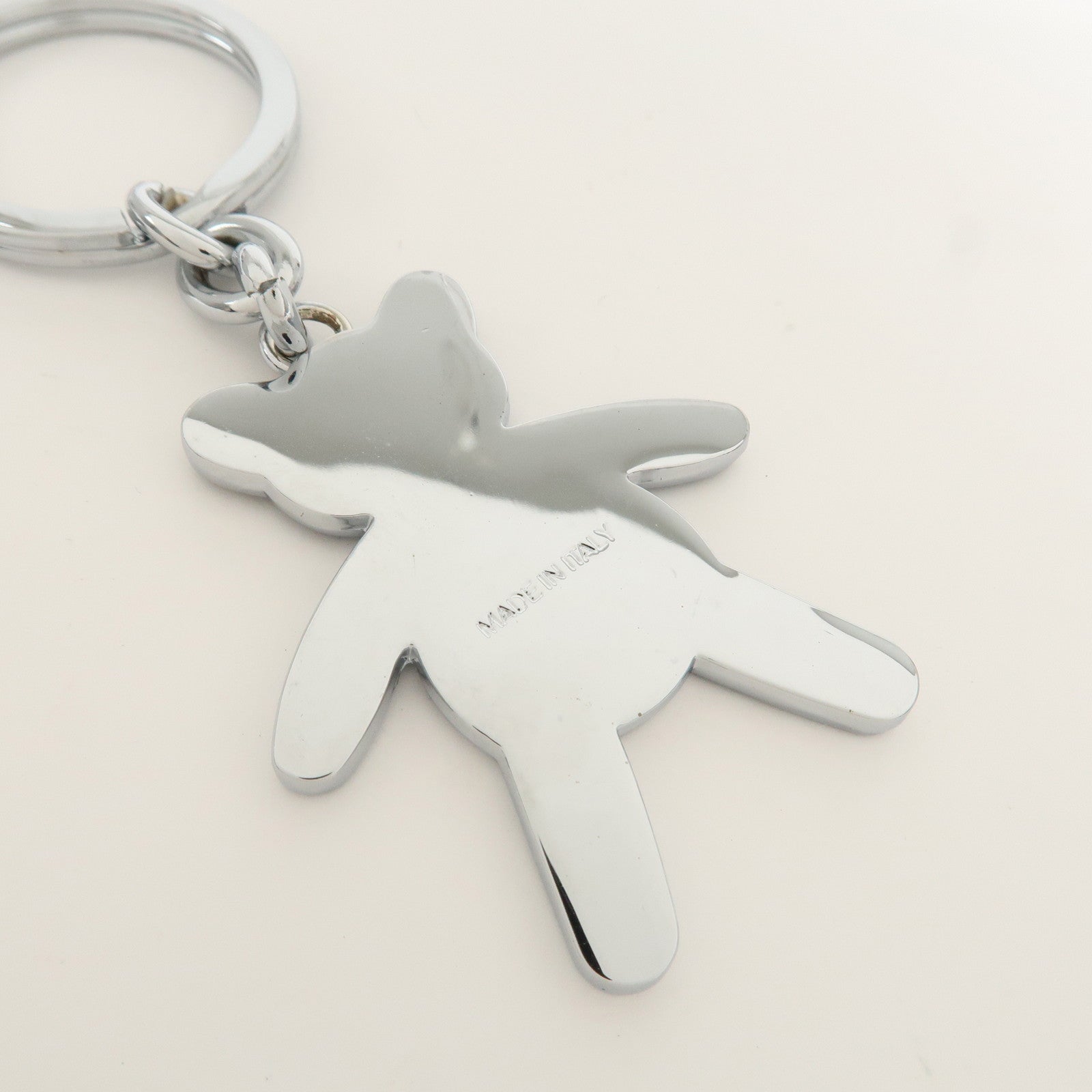 PRADA Metal Bear Bag Charm Key Chain Black Silver 1AJB11