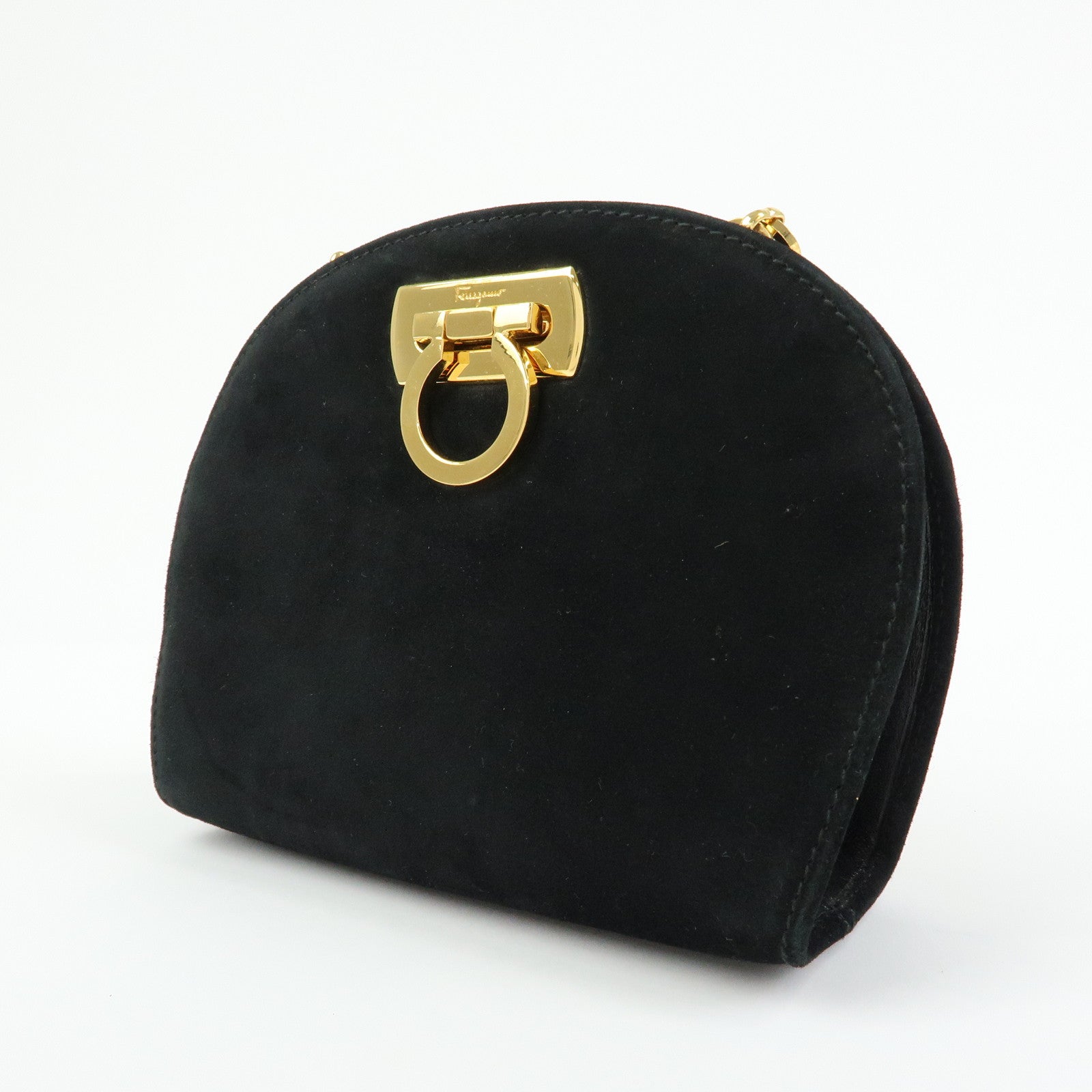 Ferragamo Gancini Suede Leather Chain Shoulder Crossbody Bag Black