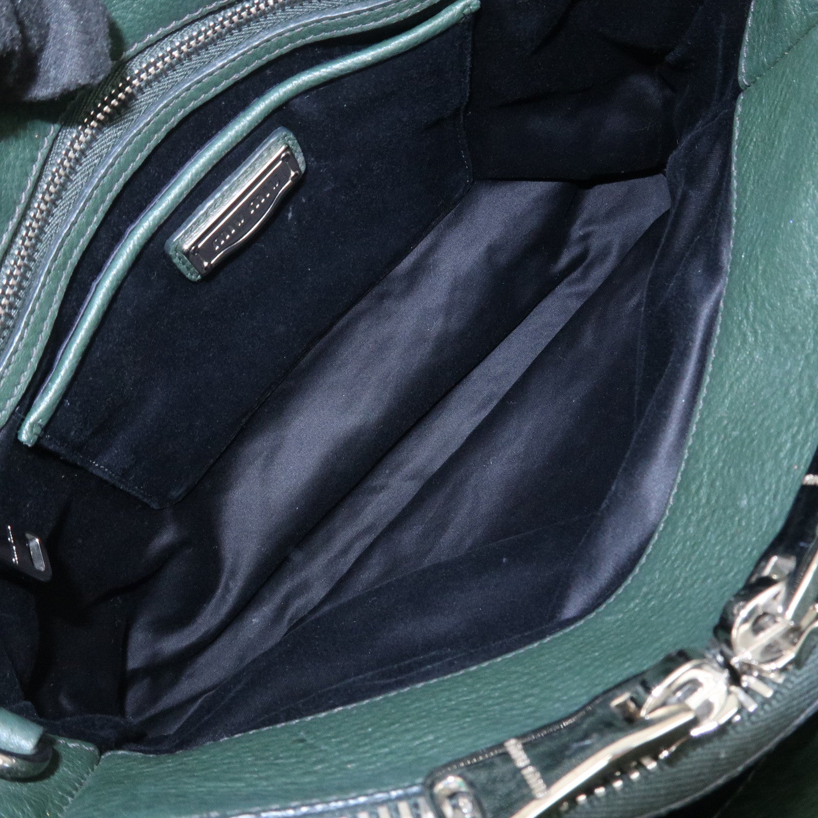 MIU MIU Logo Leather 2Way Bag Hand Bag Shoulder Bag Moss Green
