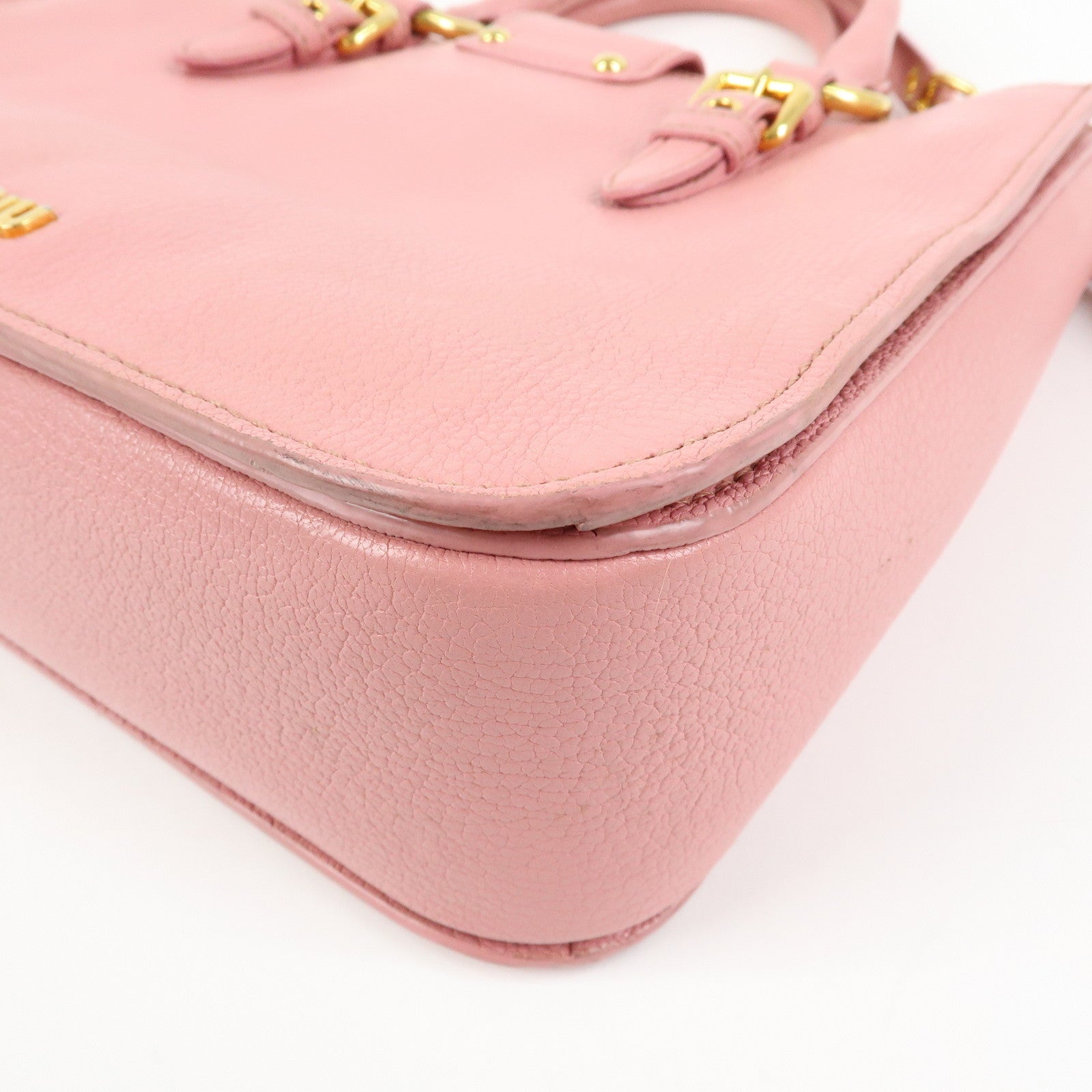 MIU MIU Logo Madras Leather 2Way Hand Shoulder Bag Pink RN0799