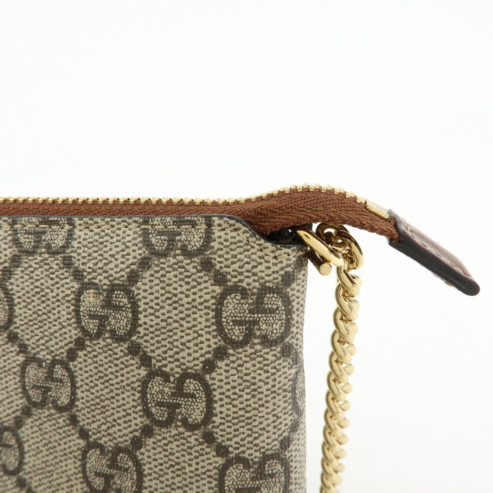 GUCCI Guccissima GG Supreme Leather Chain Shoulder Bag Beige 428449
