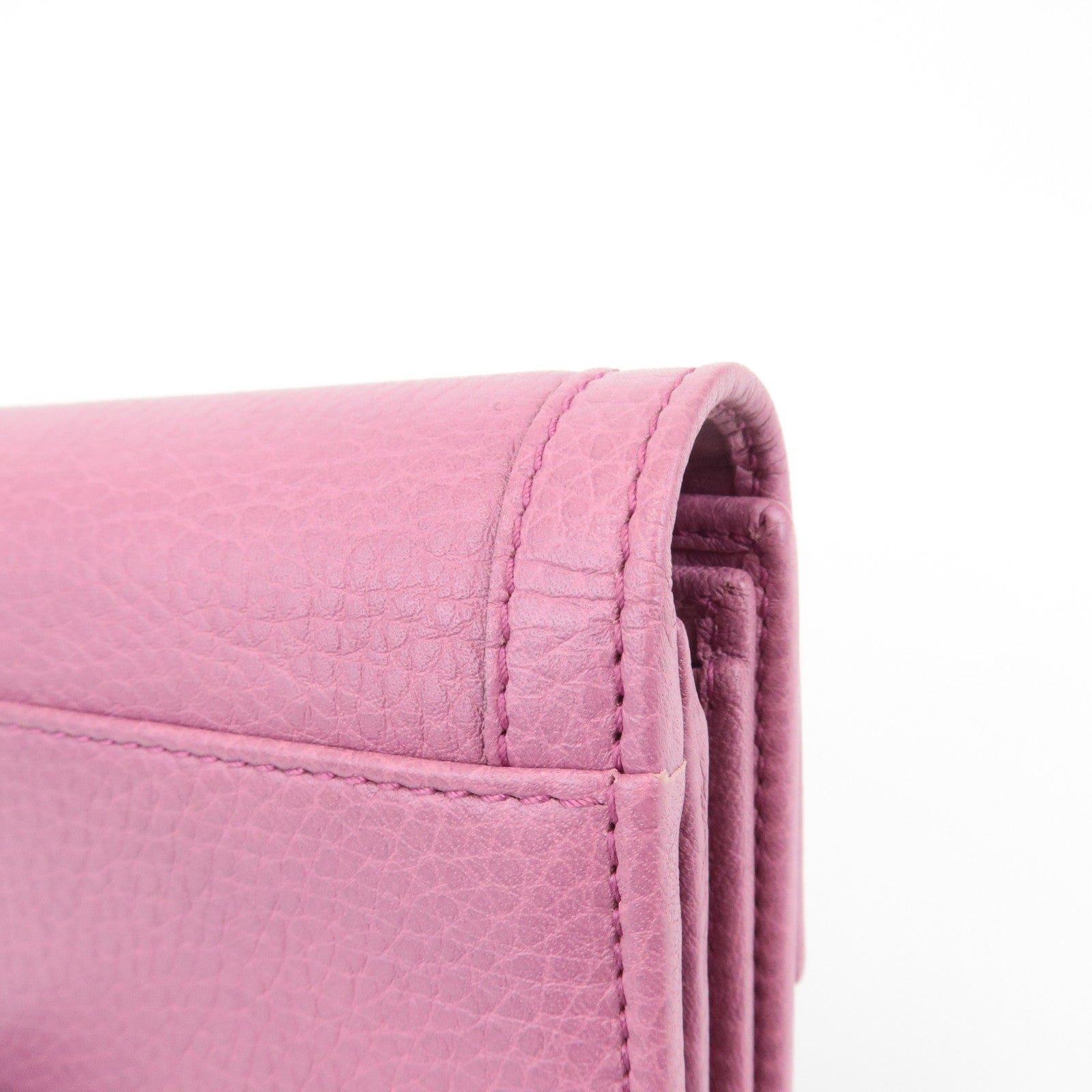 GUCCI Bamboo Leather Tri- Fold Wallet Pink 257017 Used