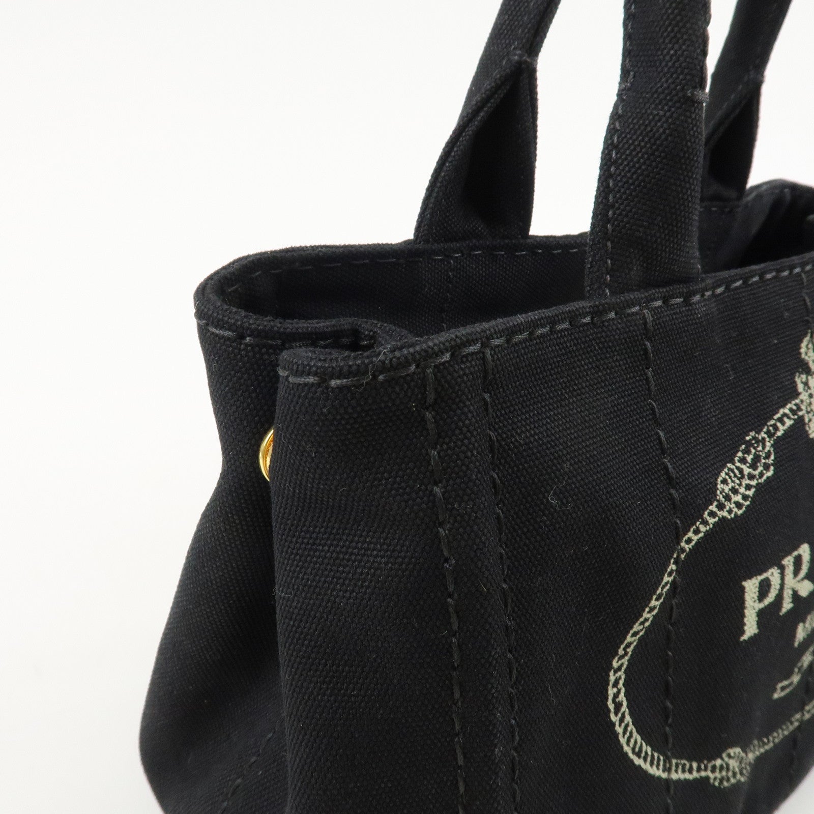 PRADA Logo Canapa Mini Canvas 2Way Bag Hand Tote Bag B2439G Black Used