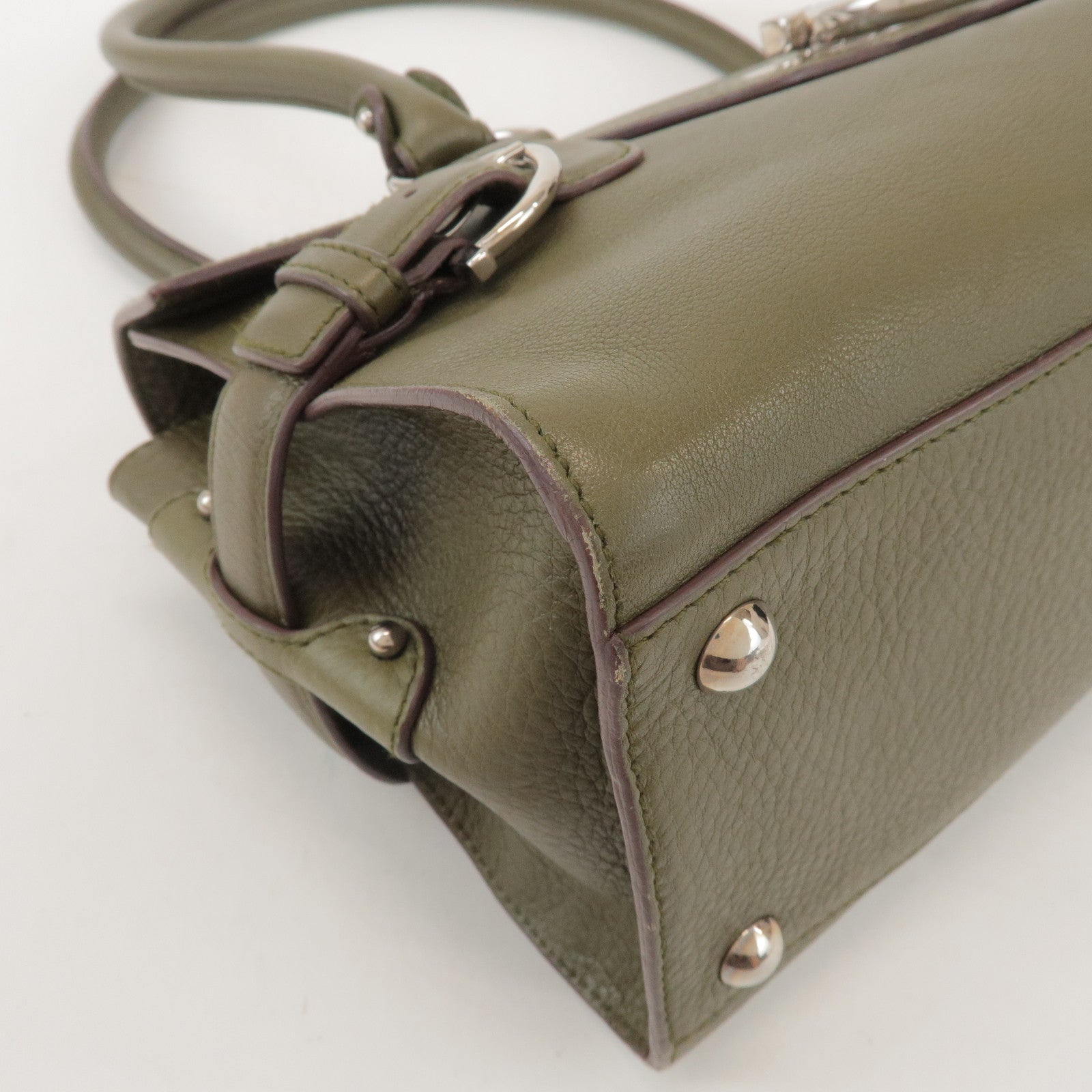 Ferragamo Gancini Leather Shoulder Bag Hand Bag Khaki