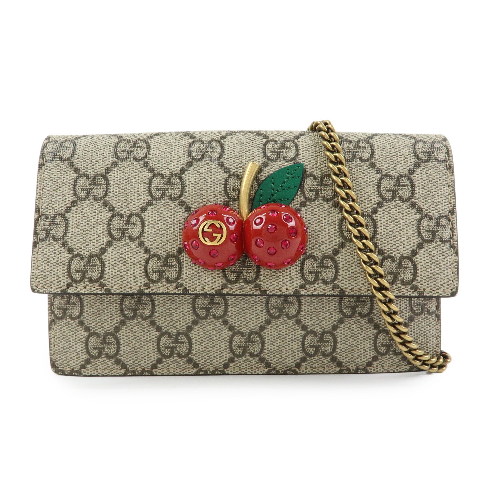 GUCCI Interlocking G Cherry GG Supreme Chain Shoulder Bag 481291