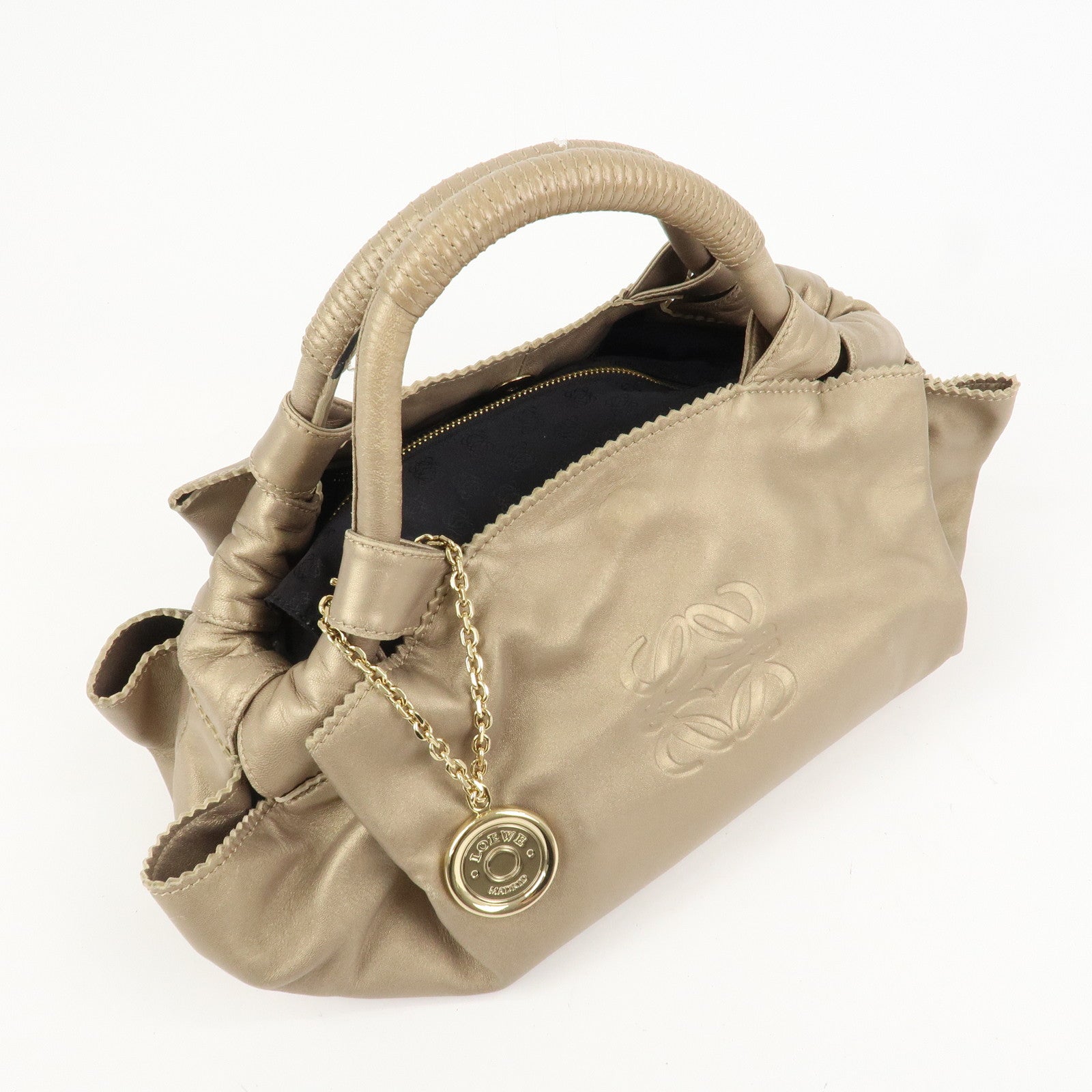 LOEWE Anagram Nappa Aire Leather Charm Hand Bag Tote Bag Gold