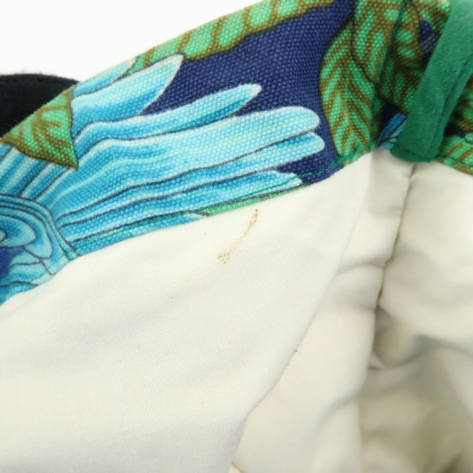 HERMES Canvas Large Beach Tote Bag Botanical Motif Blue Green