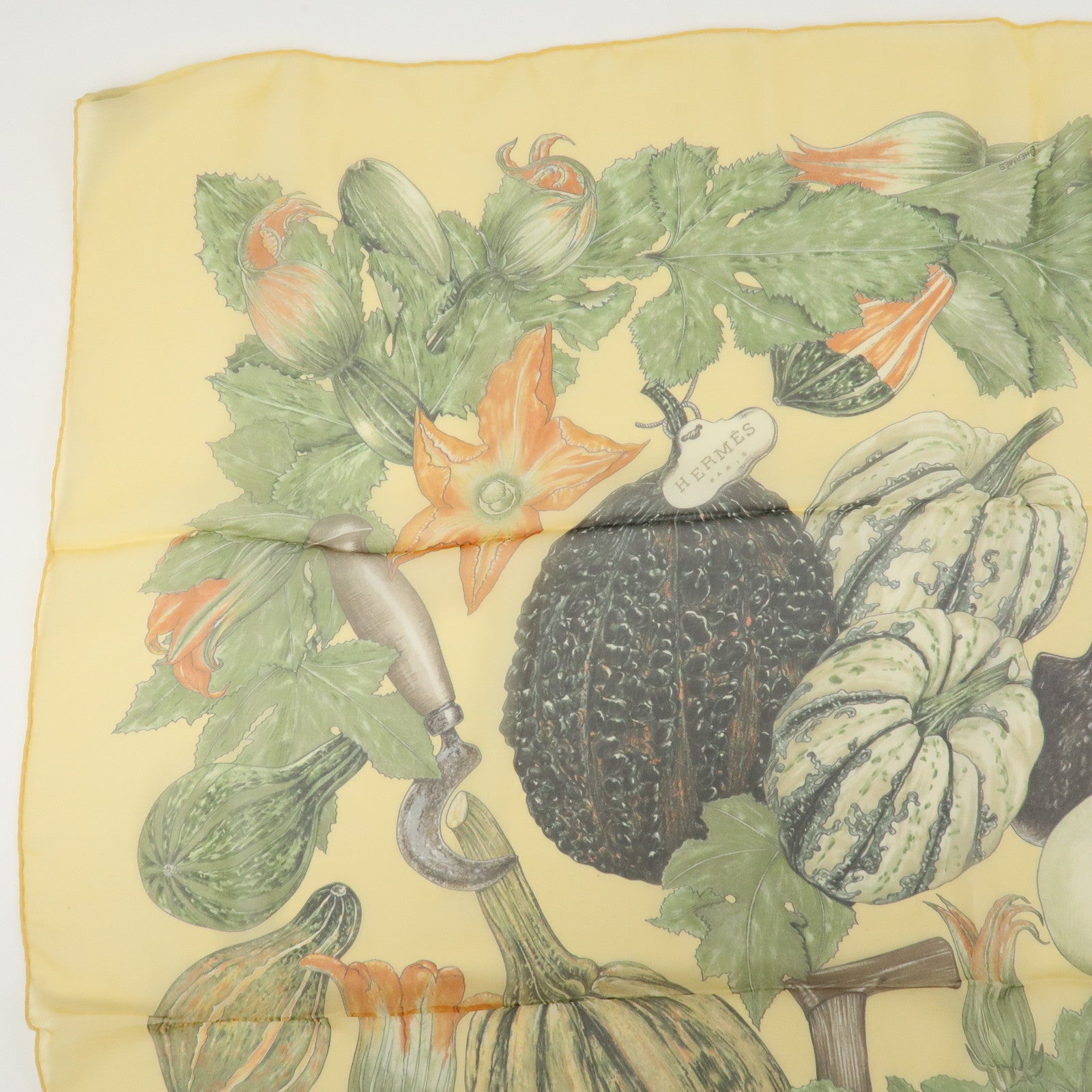 HERMES Carre 90 Silk 100% CITROUOILLES ET COLOWUINTES Pumpkin Scarf