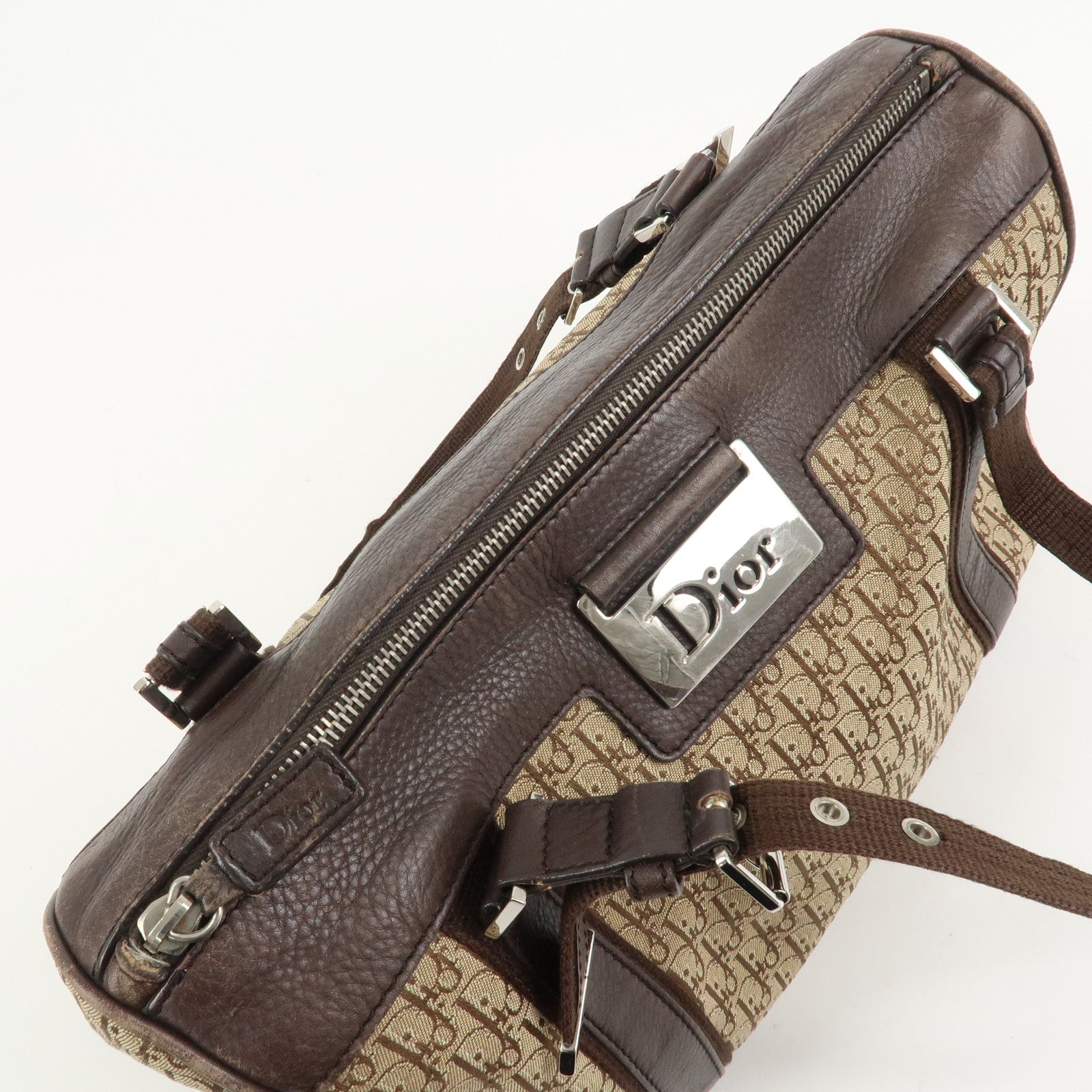 Christian Dior Trotter Street Chic Canvas Leather Boston Bag Beige