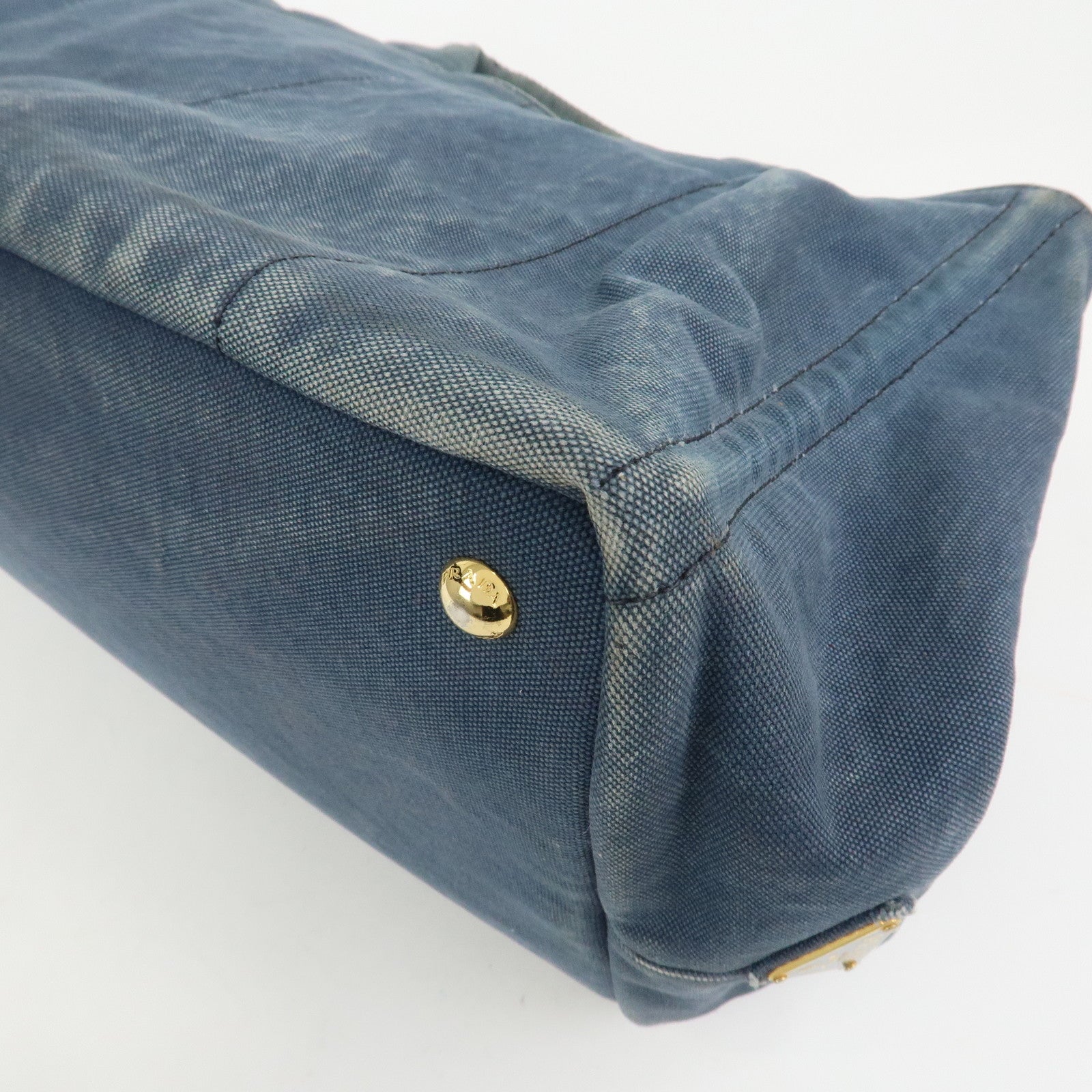 PRADA Logo Canapa Canvas Tote Bag Hand Bag Blue B1877B