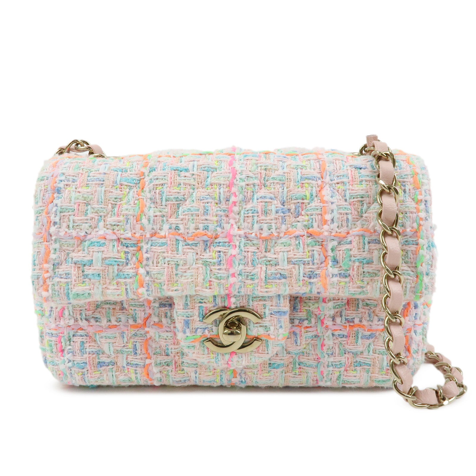 CHANEL Mini Matelasse 20 Tweed Lamb Skin Chain Shoulder Bag A69900