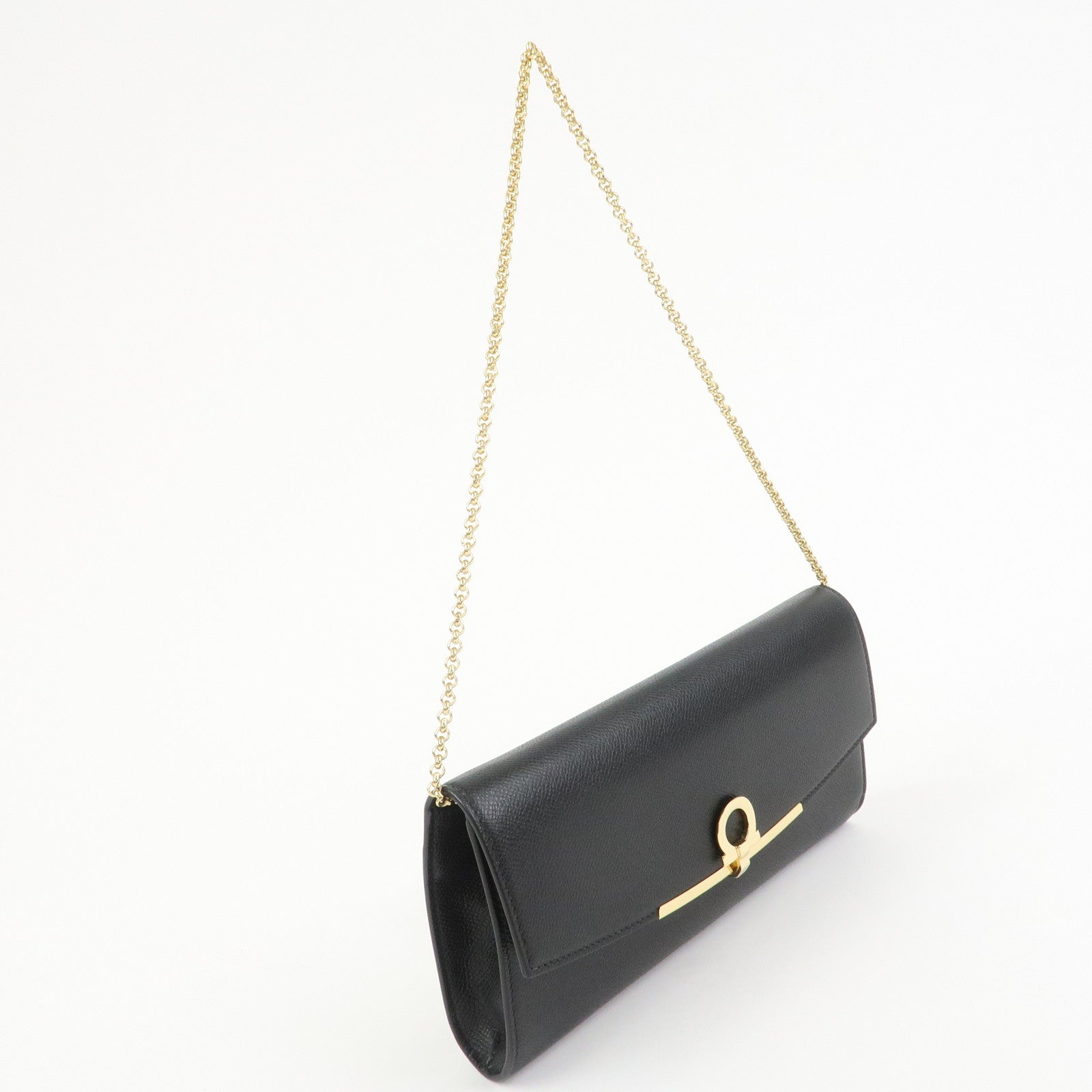 Ferragamo Gancini Leather Chain Shoulder Bag Black