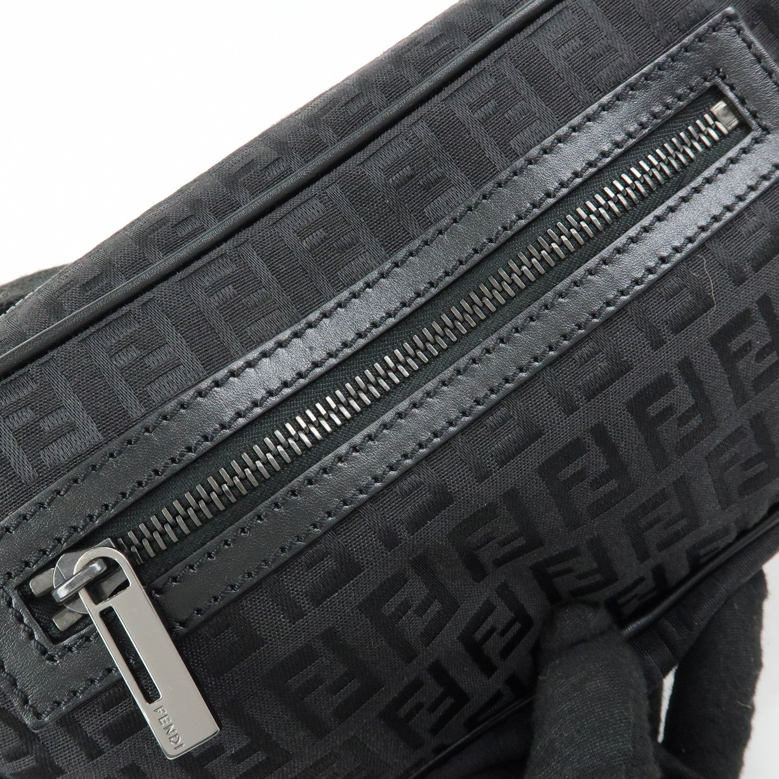 FENDI Zucchino Canvas Leather Shoulder Crossbody Bag Black 8BR324