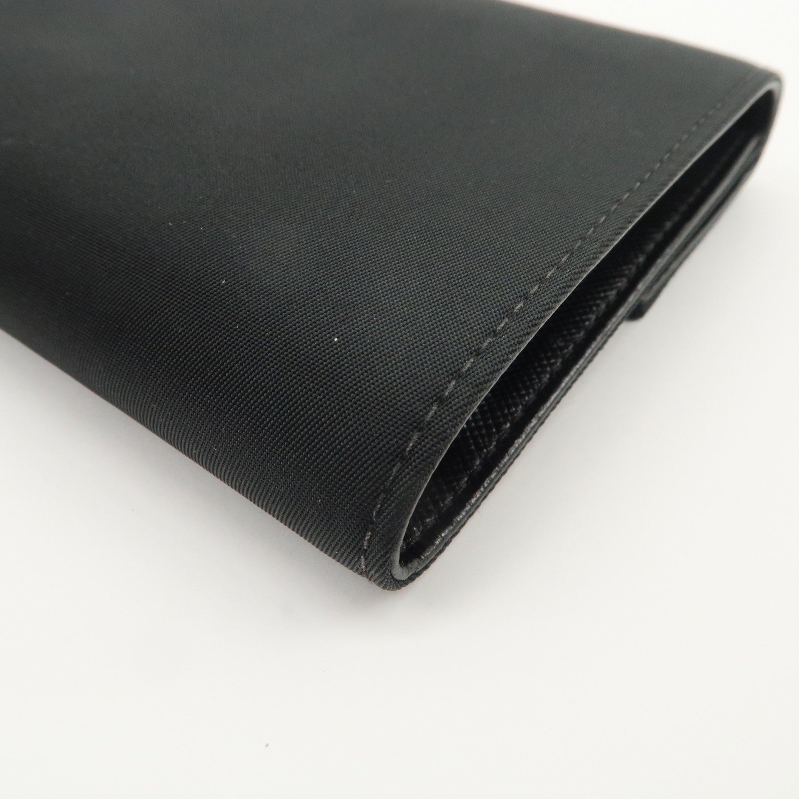 PRADA Triangle Logo Nylon Leather Tri-fold Compact Wallet Black
