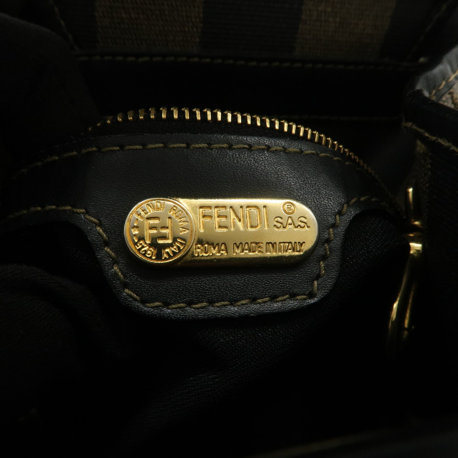 FENDI PVC Canvas Leather Back Pack Body Bag Black Brown 14559